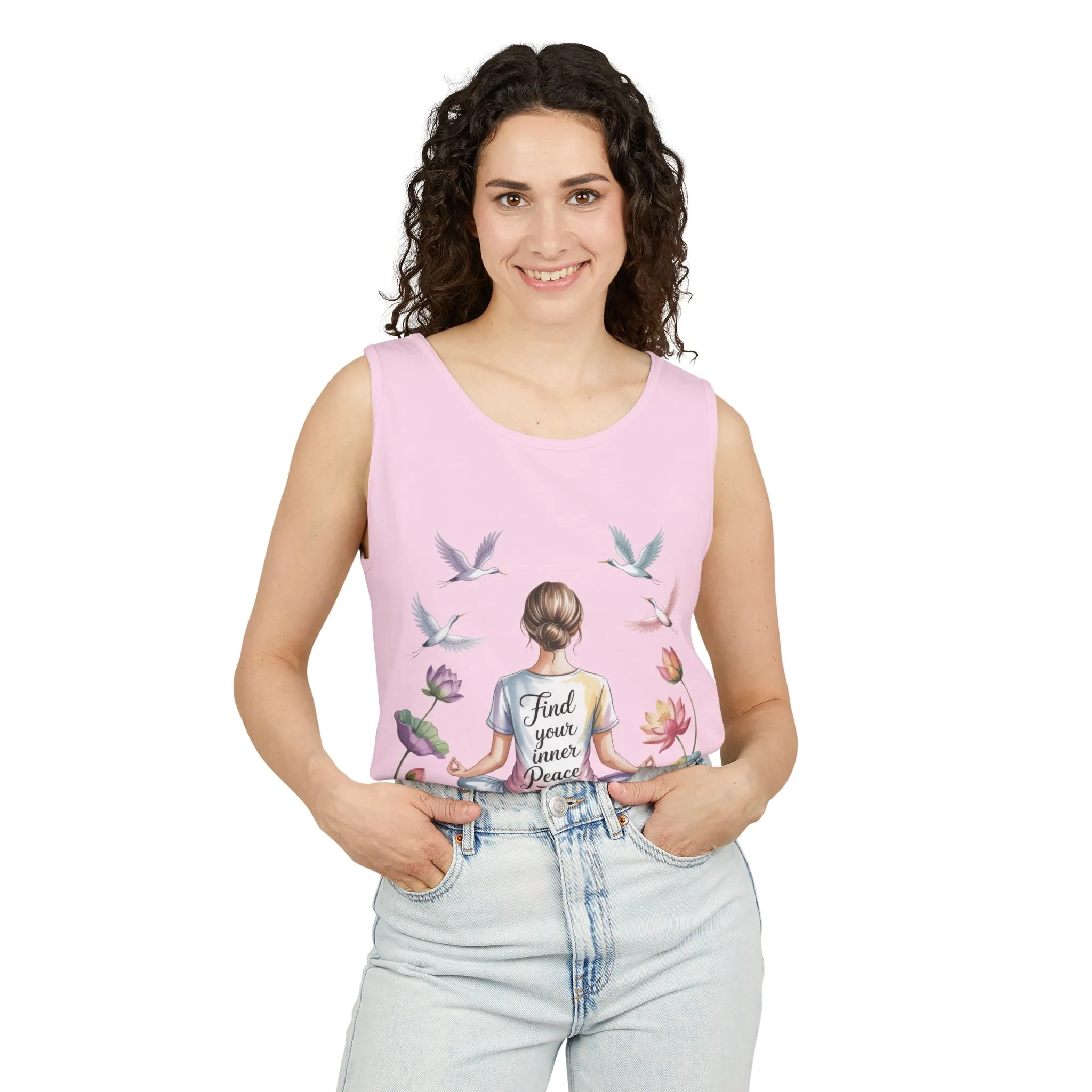 Meditation Floral Womens Tank Top, Find Your Inner Peace, Yoga Apparel, Gift for Mindfulness, Summer Relaxed Wear - Image 3