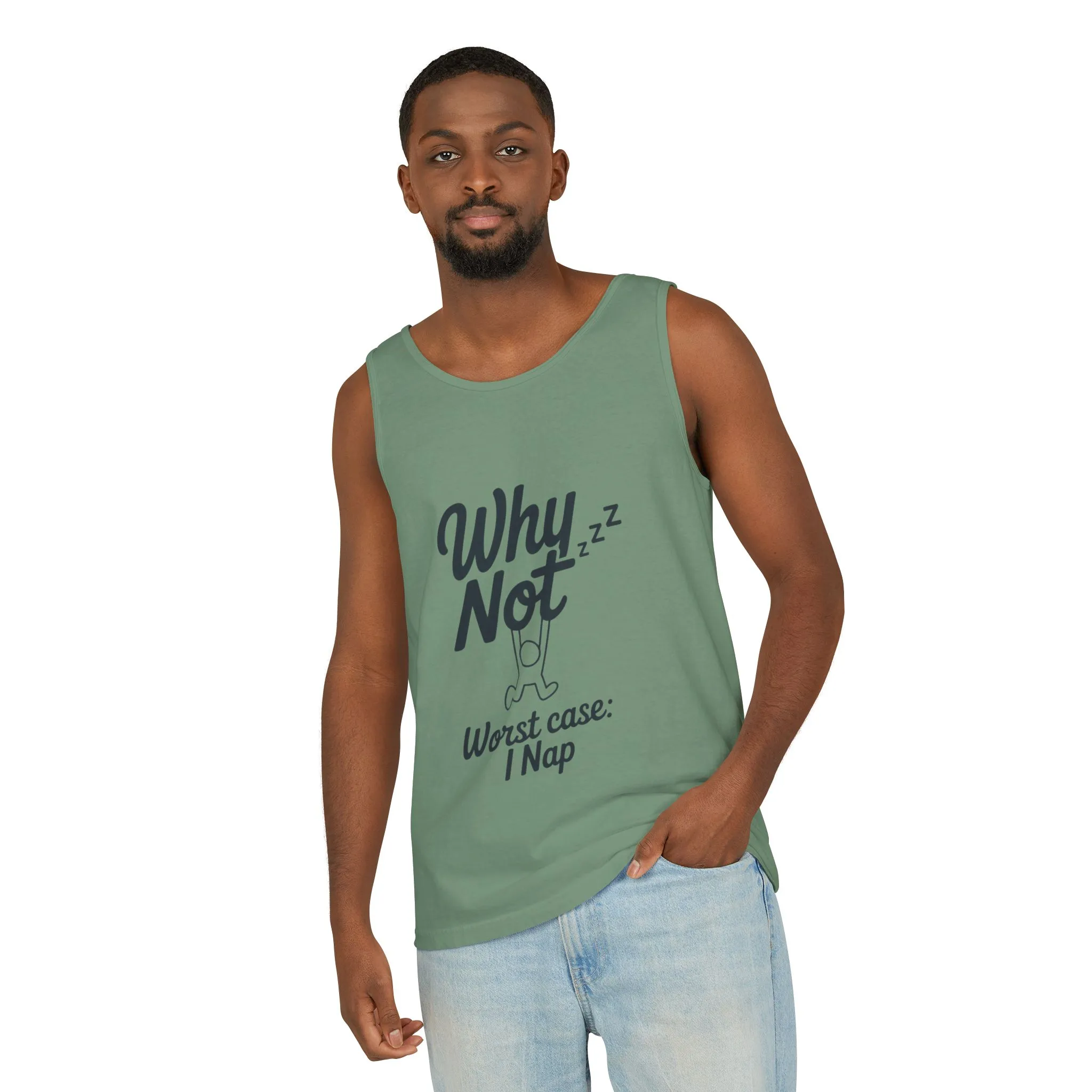 Comfy Mens Tank Top - Why Not? | Perfect for Relaxing, Gift for Nappers, Summer Wear, Vacation Apparel, Hilarious Lounge Top - Image 12