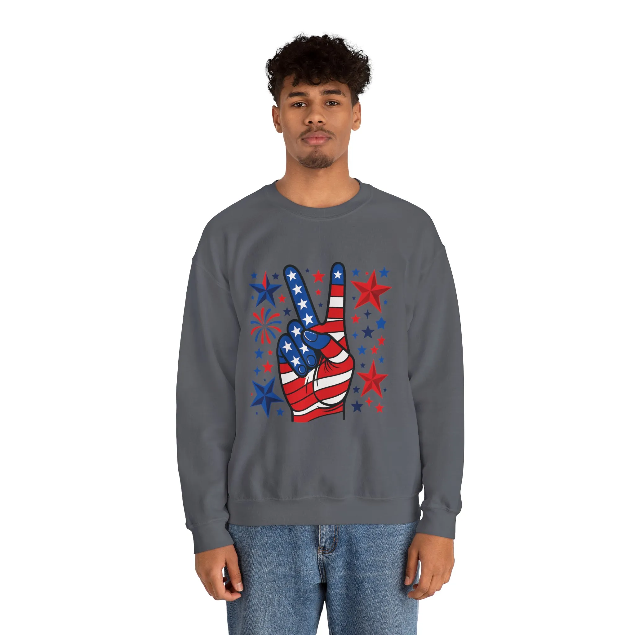 Patriotic Peace Crewneck Sweatshirt - Unisex Heavy Blend, 4th of July Clothing, Peace Sign Design, Casual Wear, Gift for Him/Her - Image 42