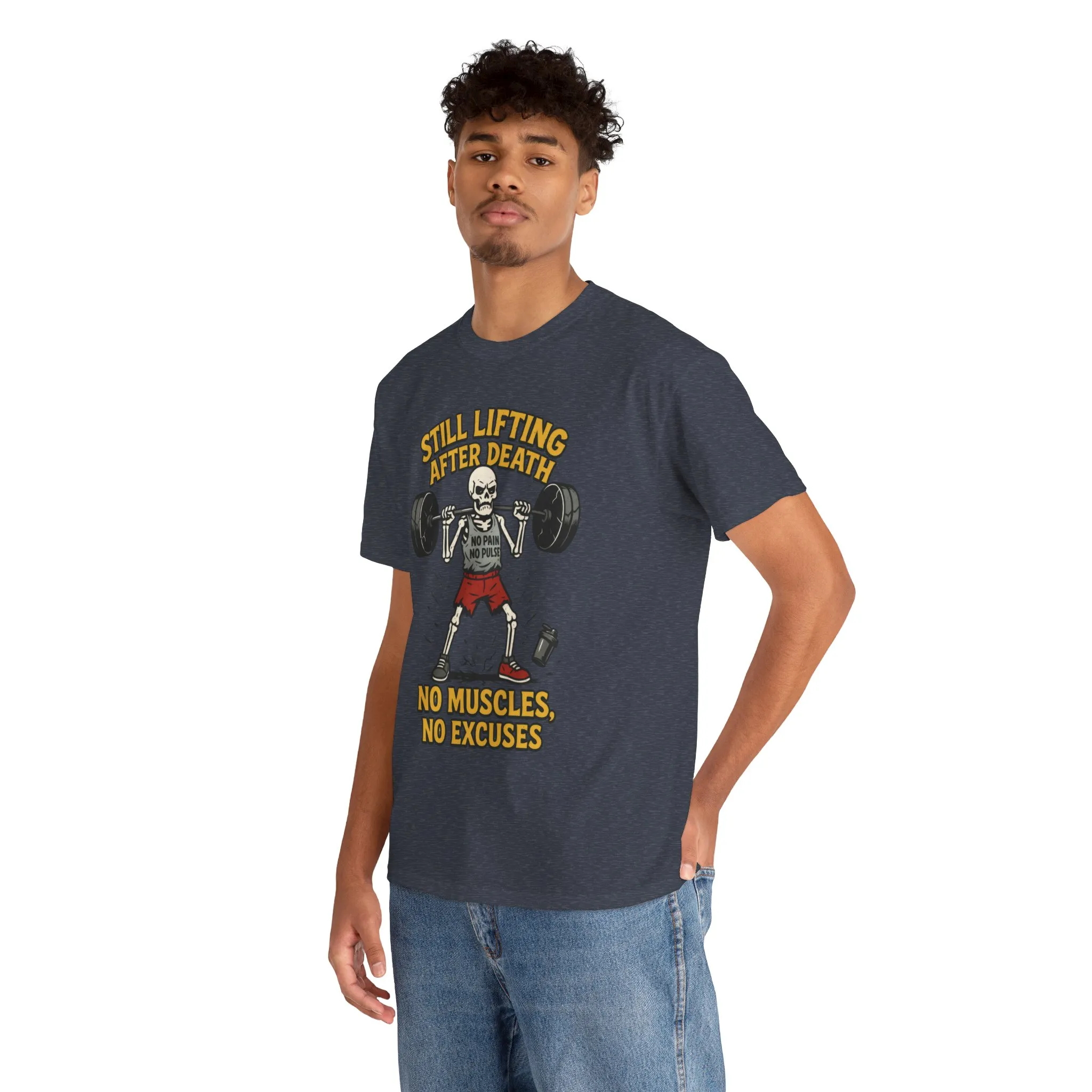 Funny Skeleton Gym T-Shirt, Still Lifting After Death, Funny Workout Shirt for Men, Fitness Gift, Halloween Apparel, Unisex Cotton Tee - Image 3