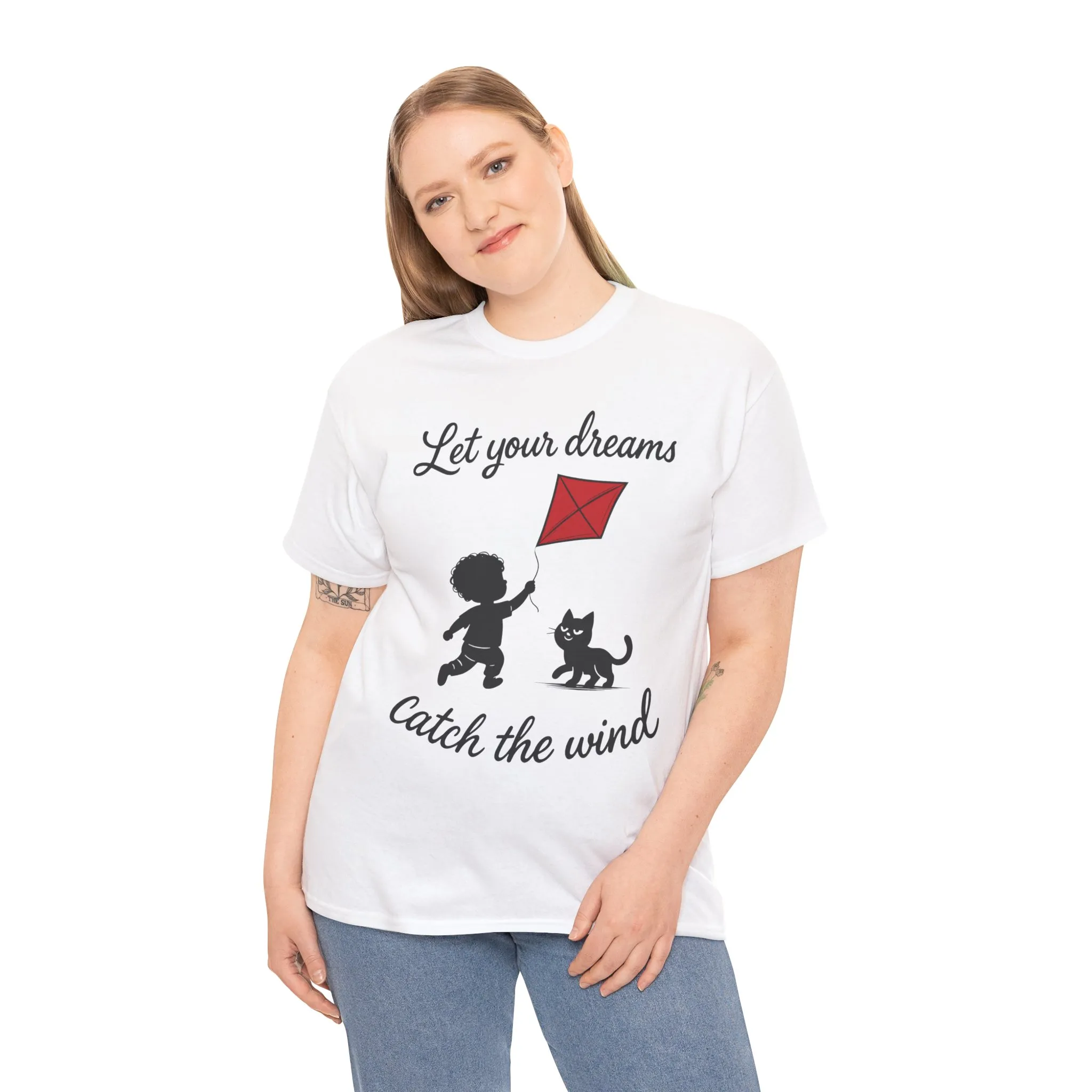 Cute Kid and Cat Design T-Shirt, Playful Gift for Cat Lovers, Summer Style, Cat Lover T-Shirt, Gift for Cat Owners, Women's Cotton T-Shirt - Image 6