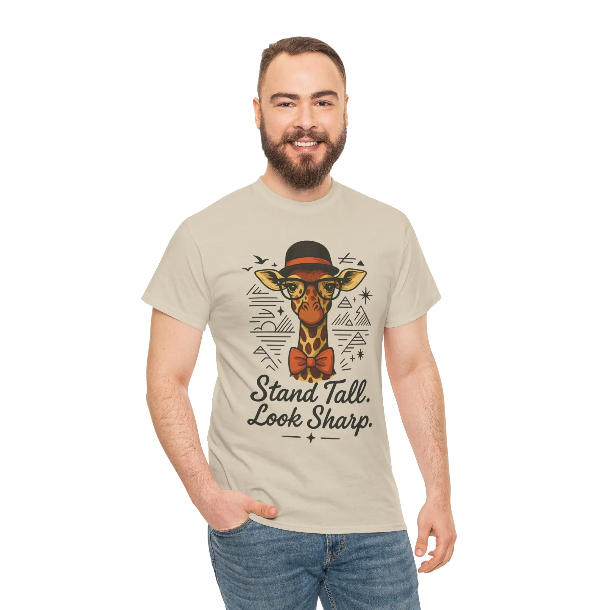 Hipster Giraffe T-Shirt with Hat and Glasses, Whimsical Giraffe Tee, Fun Gift, Cute Graphic Shirt, Unisex Heavy Cotton Tee - Image 3