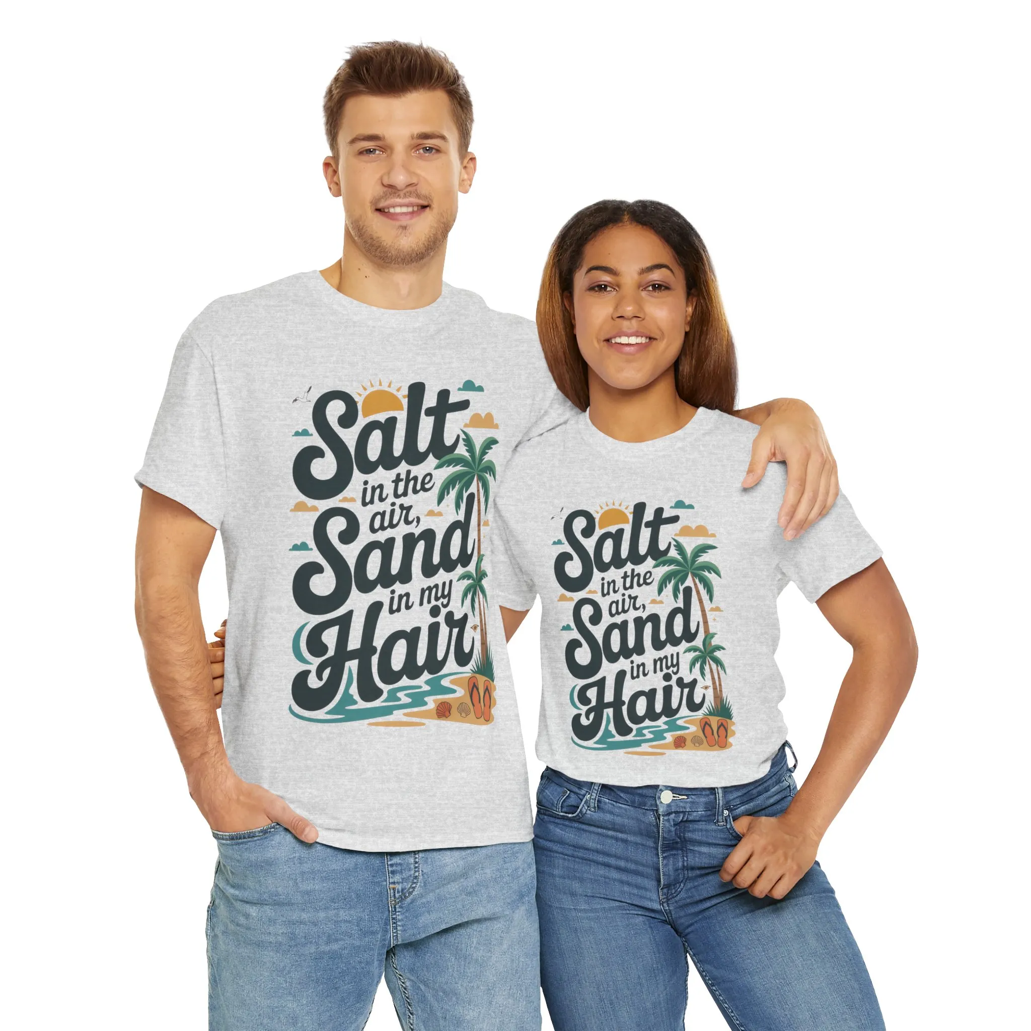 Salt in the Air Sand in My Hair Shirt, Beach Summer Vibes Graphic T-Shirt, Tropical Ocean Palm Design, Ocean-Themed Shirt, Gift Beach Lovers - Image 12