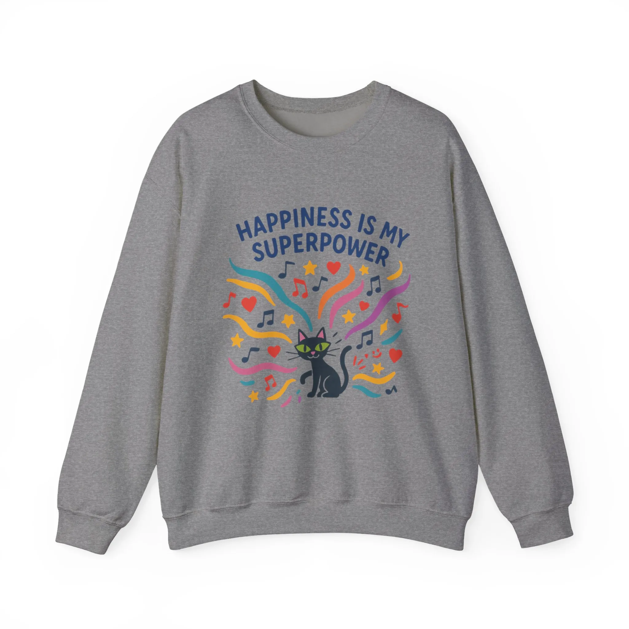 Playful Cat Crewneck Sweatshirt, Happiness is My Superpower, Cozy Sweatshirt, Gift for Cat Lovers, Fun Casual Style, Unique Animal Design - Image 13