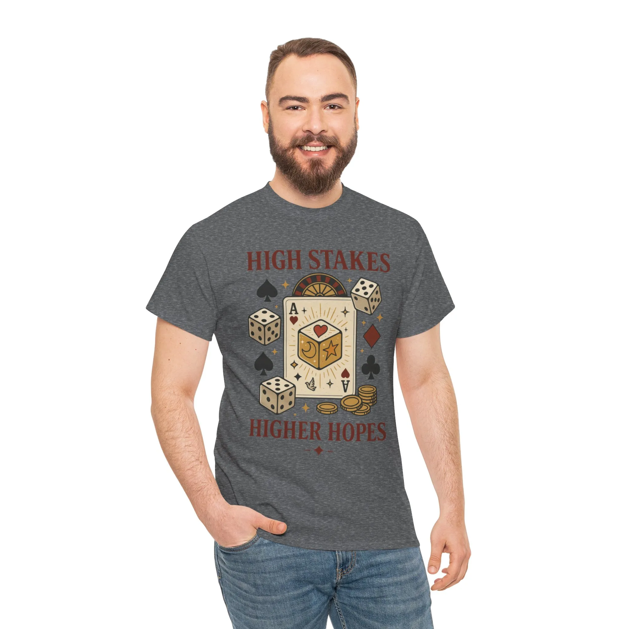 High Stakes, Higher Hopes Graphic Tee, Unisex Gambling Gift, Dice and Card Theme Shirt, Casual Wear, Game Night Apparel - Image 13