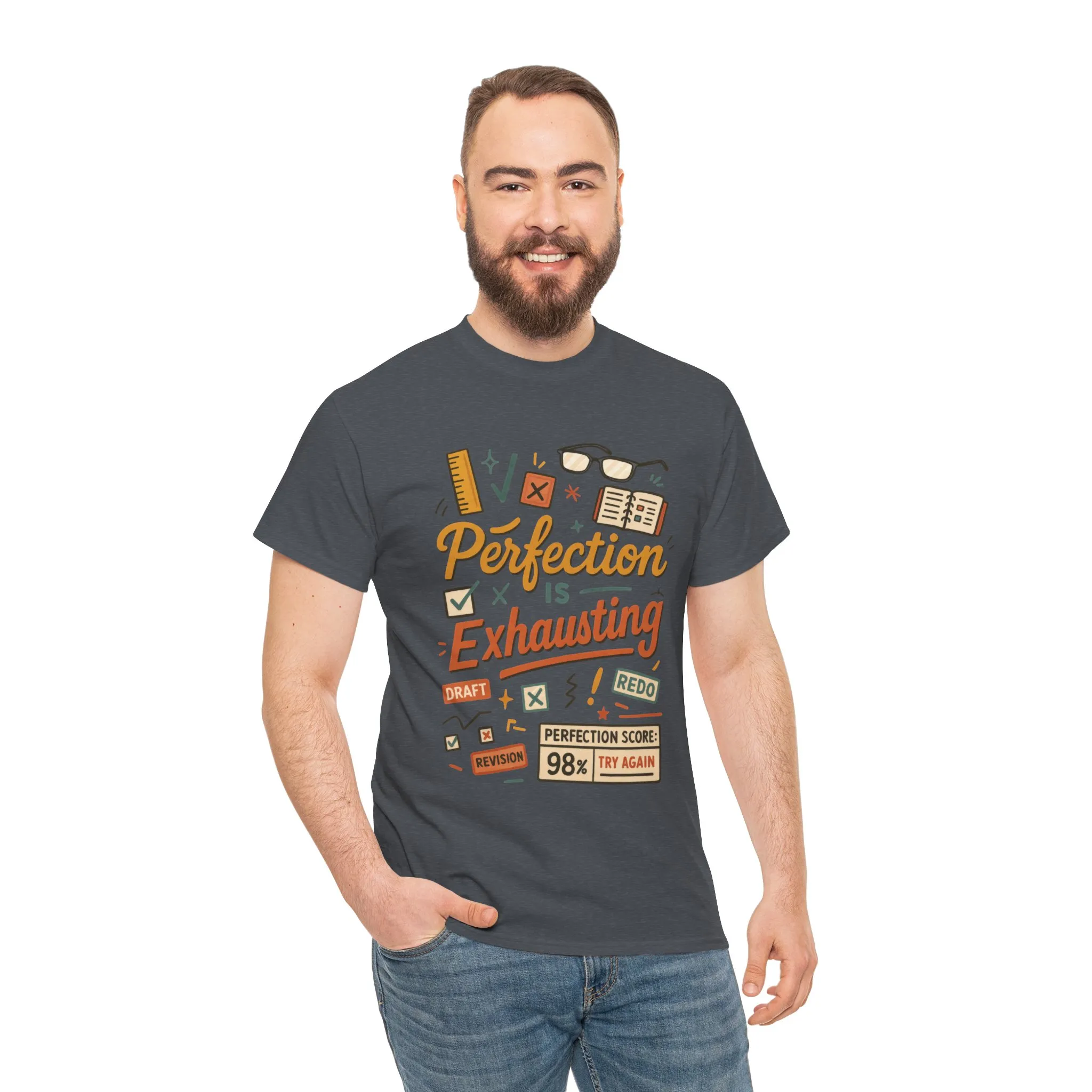 Perfection is Exhausting Tee, Funny T-Shirt for Students, Relaxed Fit Unisex Top, Gift for Graduates, Motivational Apparel, Casual Wear - Image 39