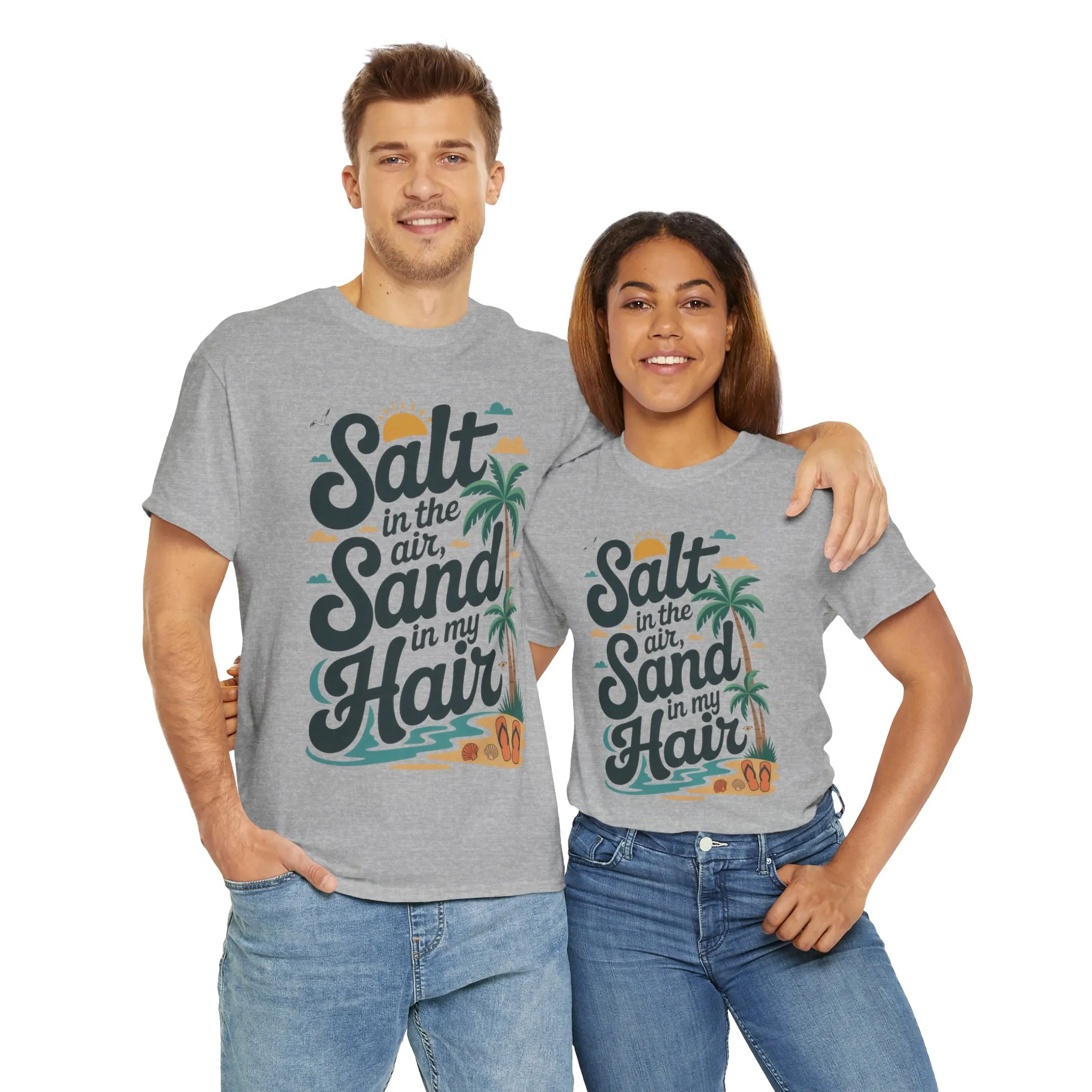 Salt in the Air Sand in My Hair Shirt, Beach Summer Vibes Graphic T-Shirt, Tropical Ocean Palm Design, Ocean-Themed Shirt, Gift Beach Lovers - Image 22