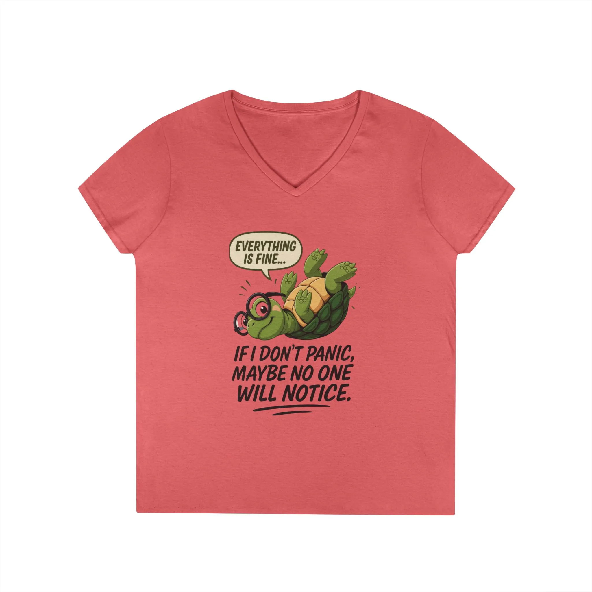 Cute & Comfy Turtle V-Neck T-Shirt, Everything is fine.. design, Gift for Animal Lovers, Casual Wear, Fun Quotes, Positive message tee - Image 2