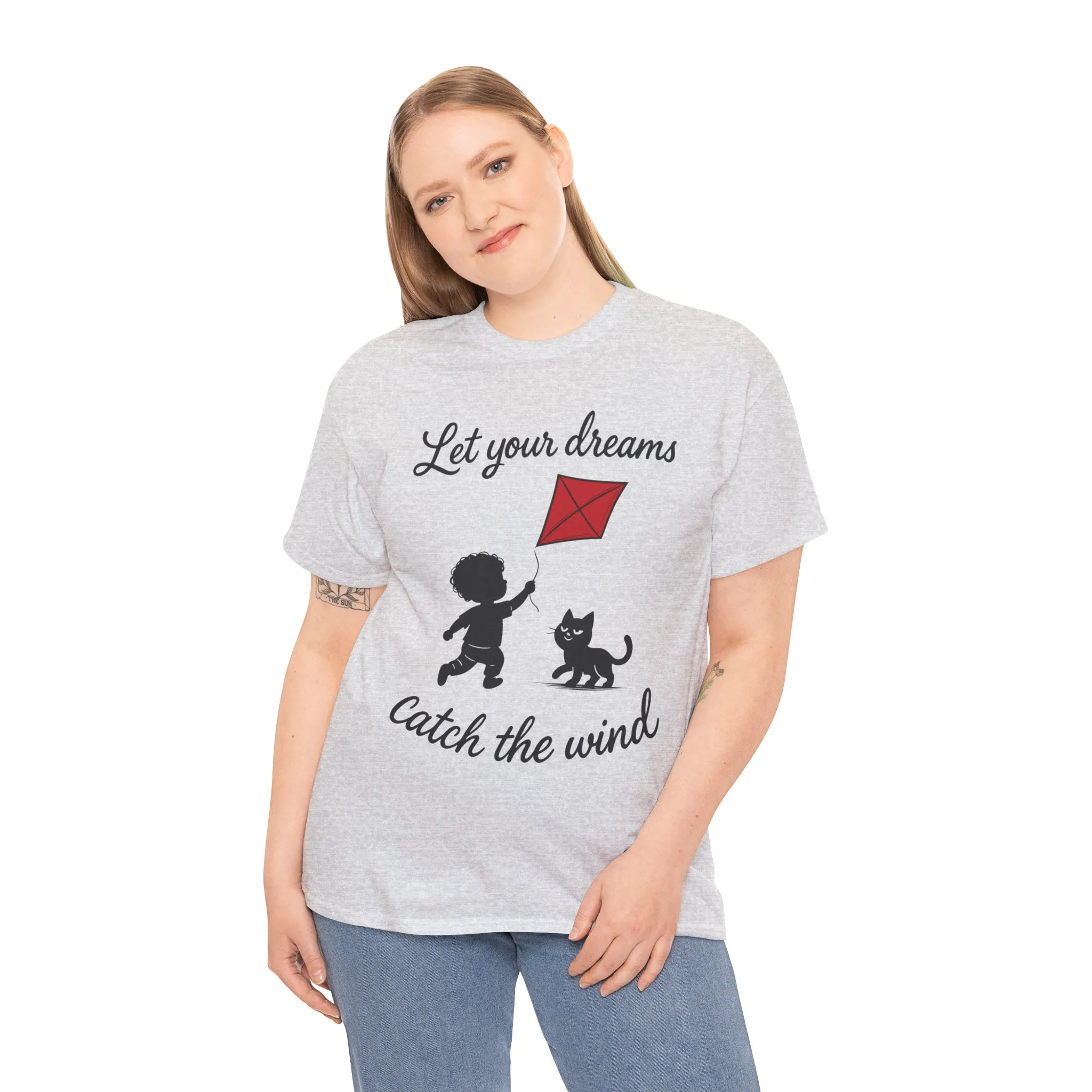 Cute Kid and Cat Design T-Shirt, Playful Gift for Cat Lovers, Summer Style, Cat Lover T-Shirt, Gift for Cat Owners, Women's Cotton T-Shirt - Image 3