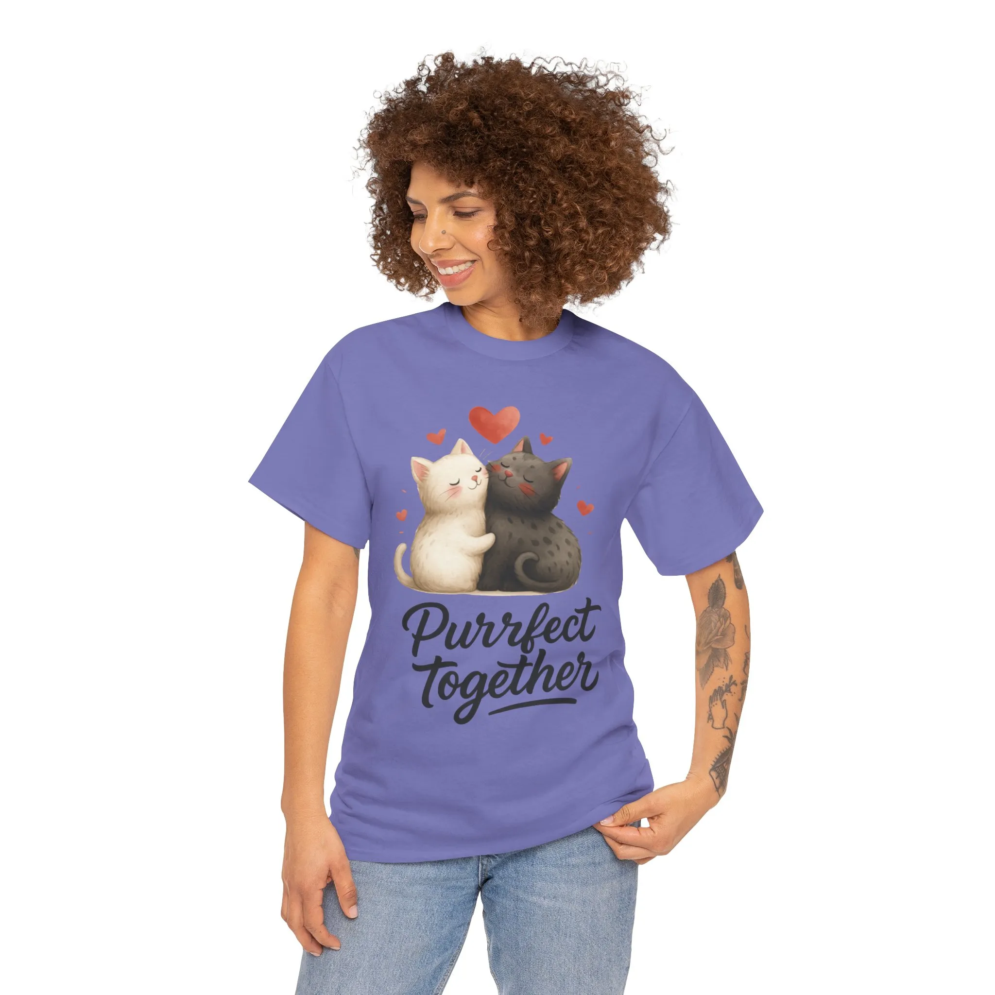 Purrfect Together Cat Tee, Cute Cat Lovers Gift, Funny Animal T-Shirt, Unisex Cotton Graphic Tee, Perfect for Valentine's Day, Pet [...] - Image 20