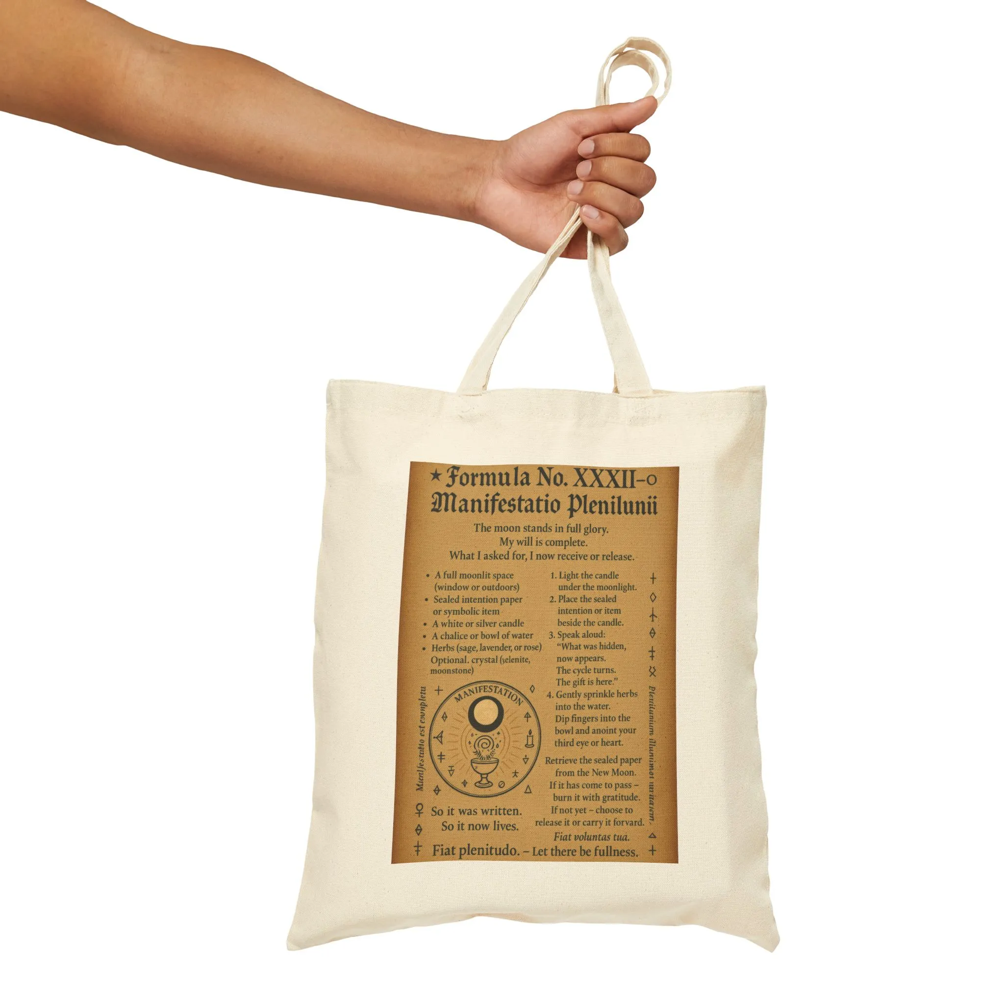 Manifestation Cotton Canvas Tote Bag, Full Moon Manifestation Spell Page, Lunar Ritual Tote Bag, Magic Grimoire Design - Image 4