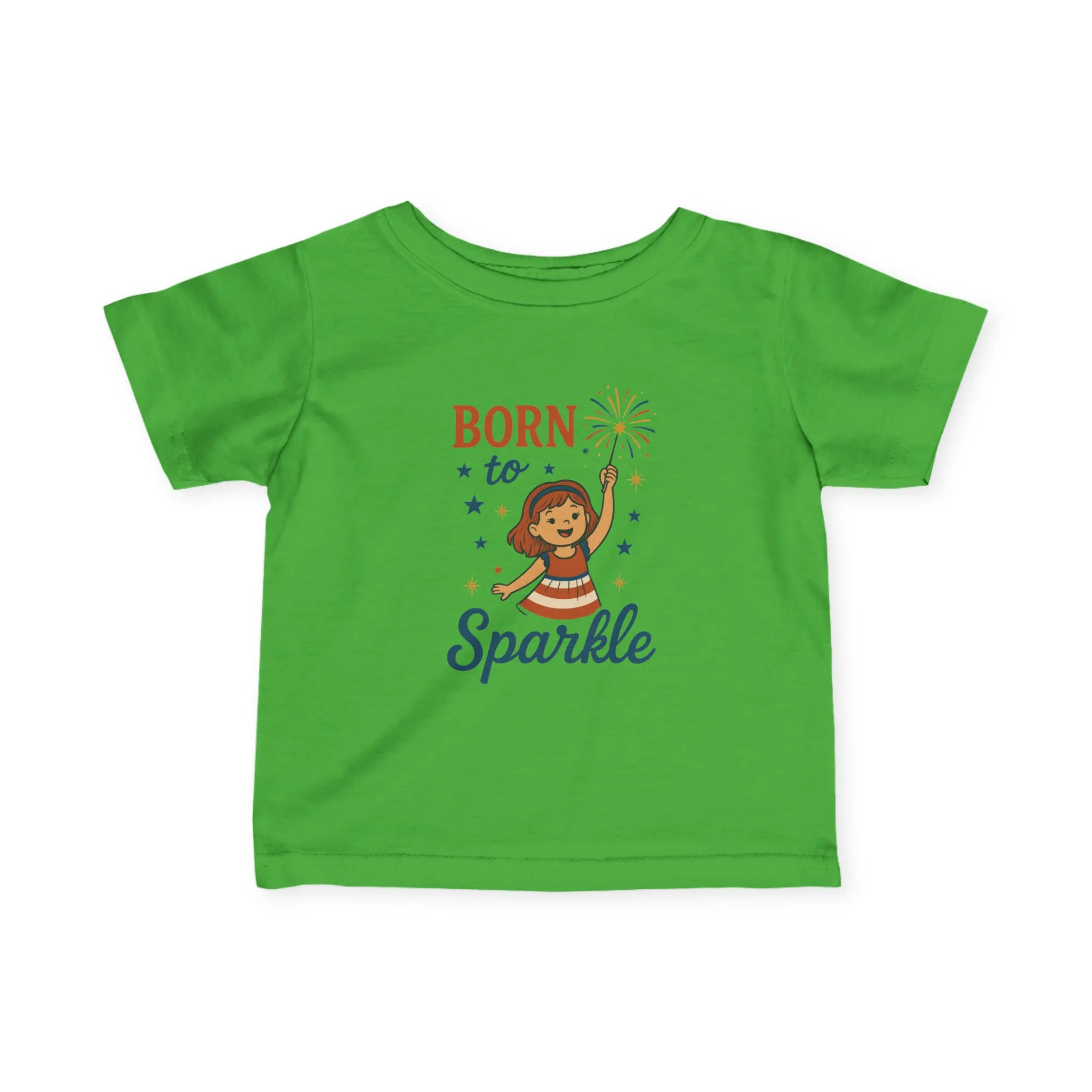 4th of July Baby Girl Tee, Born to Sparkle, Patriotic Toddler Tee, Independence Day Outfit for Girls - Image 9
