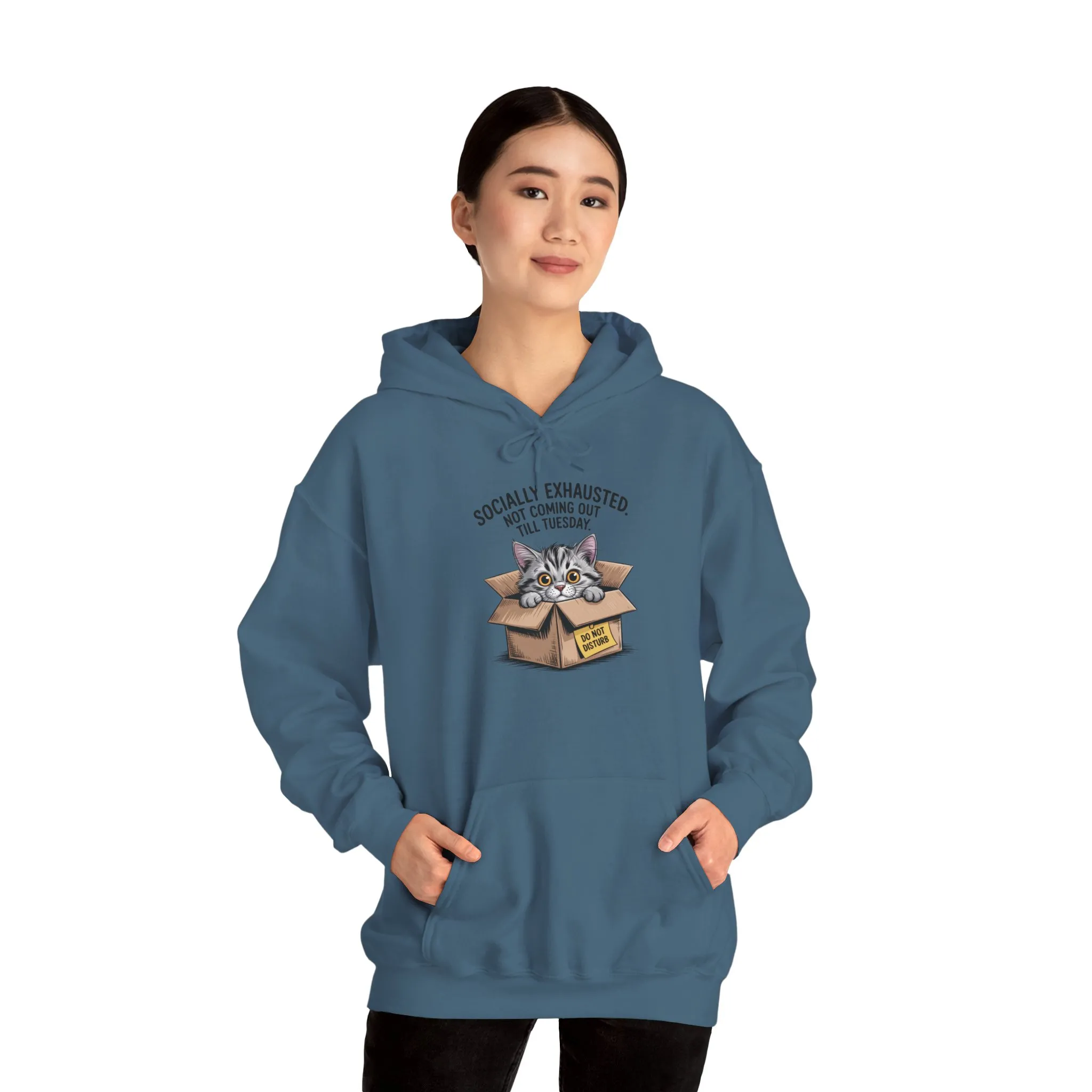 Socially Exhausted Cat Hoodie - Cozy Sweatshirt for Cat Lovers, Funny Gift, Casual Wear, Unique Animal Apparel, Perfect for Relaxing Days - Image 15
