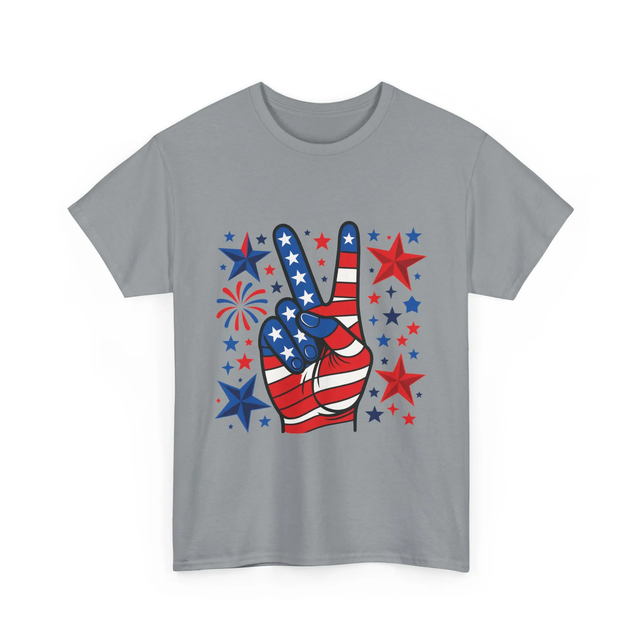 Patriotic Peace Hand Unisex Heavy Cotton Tee - Ideal for July 4th, Independence Day, Celebrations, Casual Wear, Everyday Style - Image 30