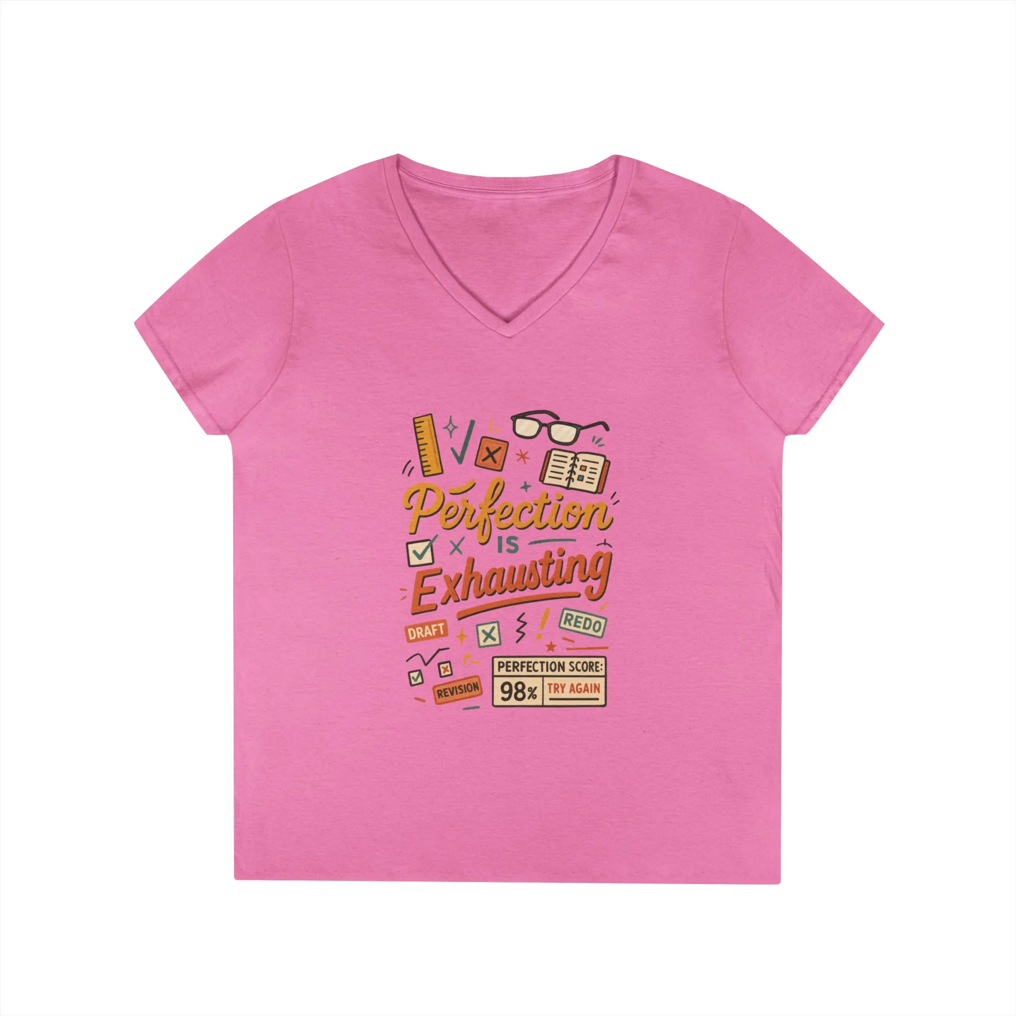 V-Neck T-Shirt "Perfection is Exhausting", Casual Tee for Perfectionists, Gift for Graduates, Motivational Apparel, Study Wear, Work from - Image 28
