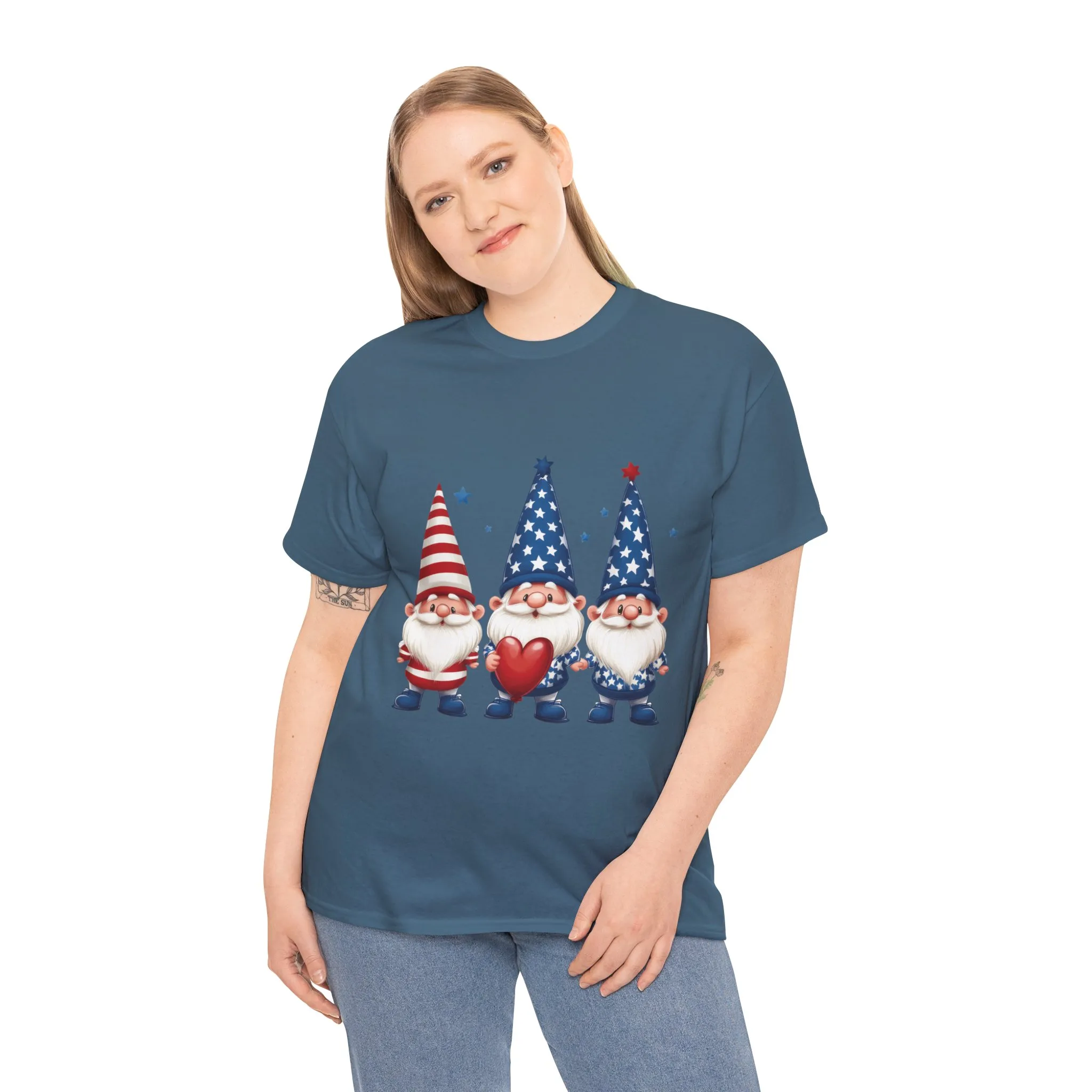 Patriotic Gnome Unisex Heavy Cotton Tee - Cute Tee for Independence Day, Casual Wear, Gift for Gnome Lovers, Summer Style - Image 3