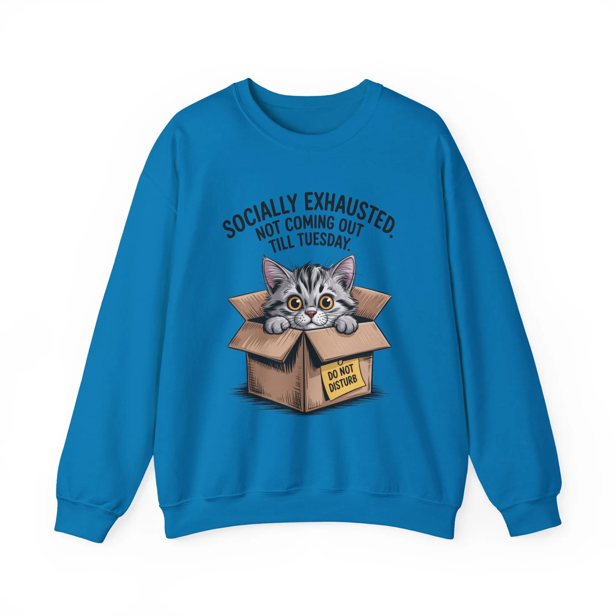 Socially Exhausted Cat Sweatshirt, Funny Cat Crewneck, Gift for Cat Lovers, Cozy Unisex Pullover, Weekend Comfort Apparel - Image 16