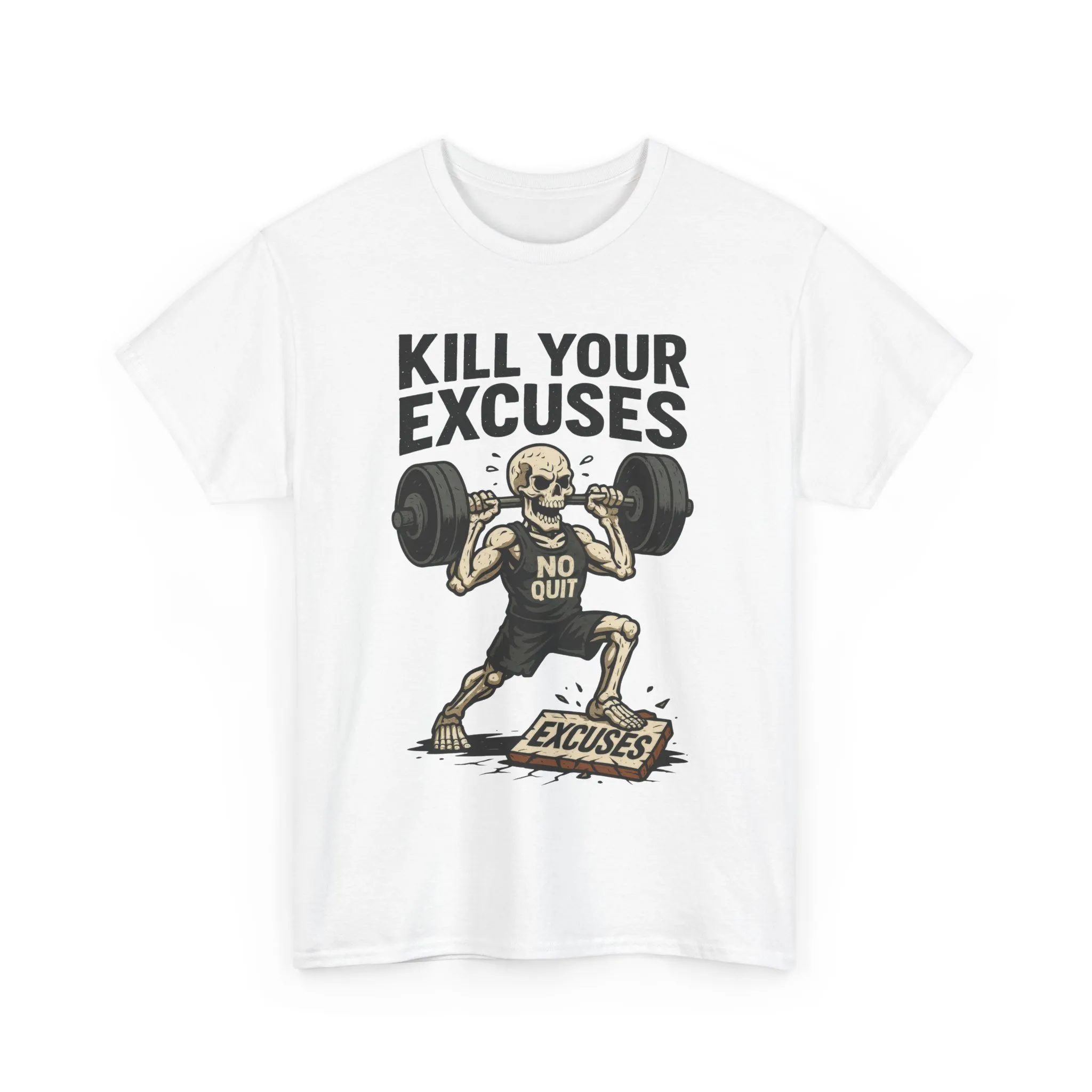 Kill Your Excuses Shirt, No Quit Skeleton Gym Tee for Men, Motivational Fitness T-Shirt, Workout Gift, Gym Apparel - Image 4