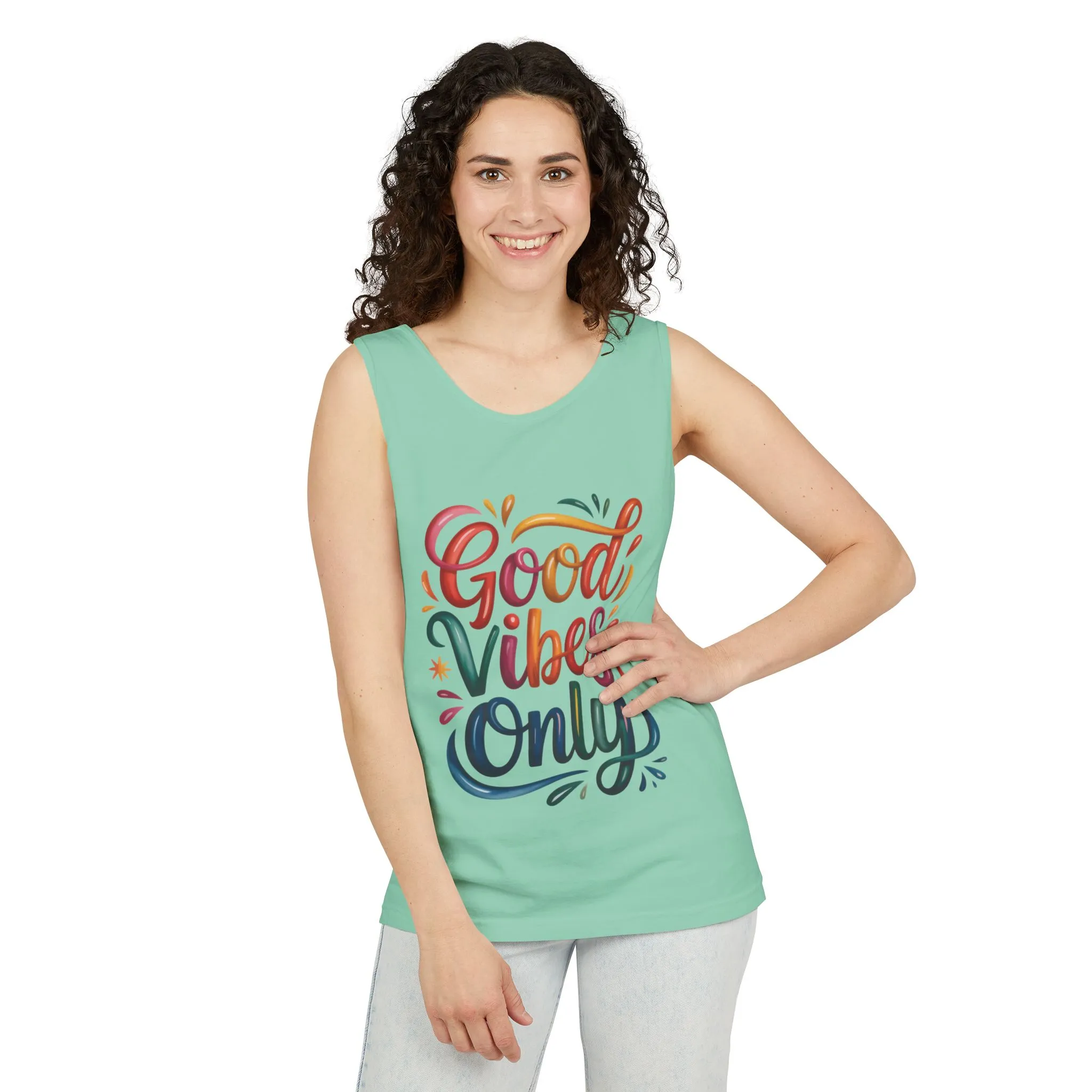 Good Vibes Only Womens Garment-Dyed Tank Top, Summer Casual Wear, Festival Outfit, Beach Day Tee, Gift for Friends, Positive Vibes Apparel - Image 26