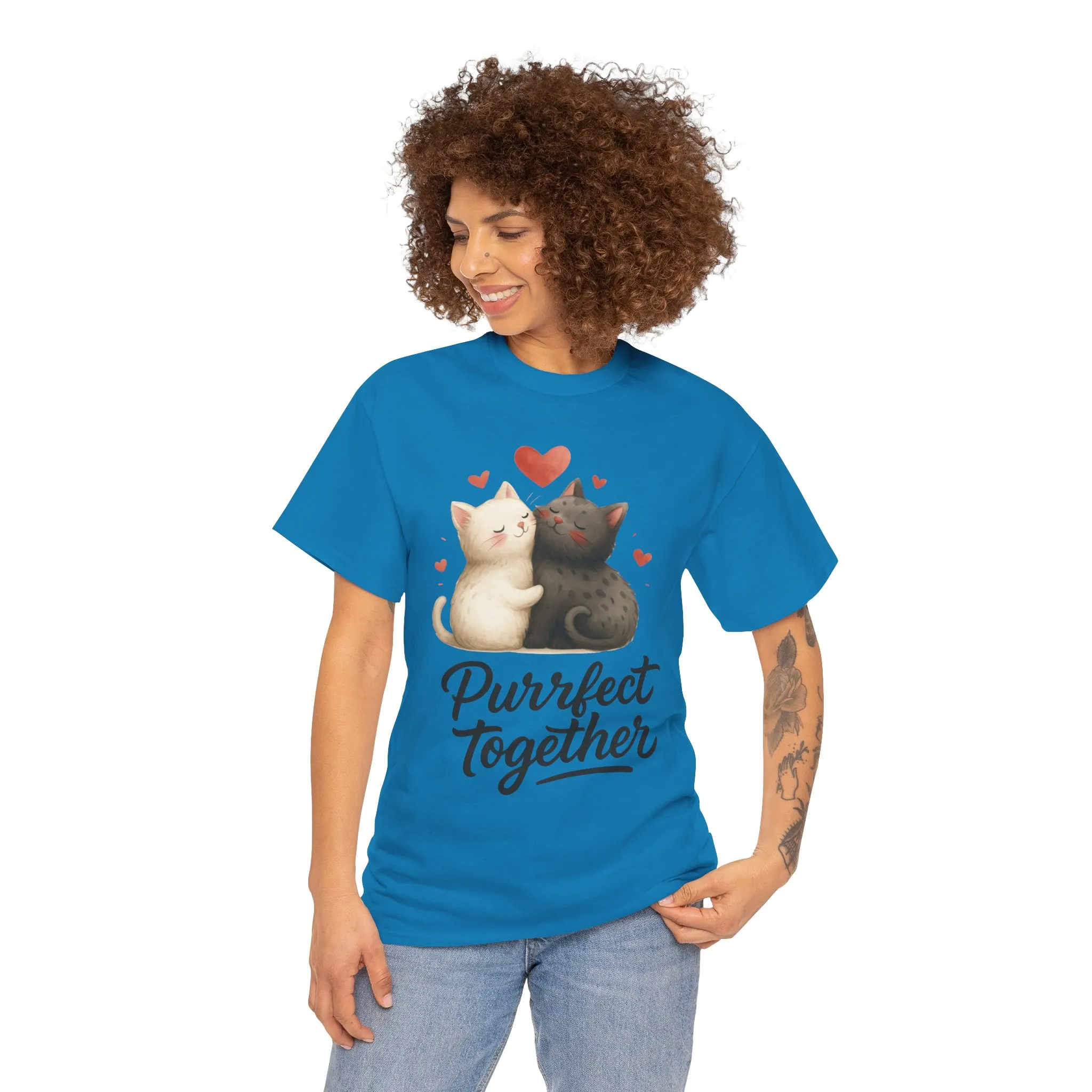 Purrfect Together Cat Tee, Cute Cat Lovers Gift, Funny Animal T-Shirt, Unisex Cotton Graphic Tee, Perfect for Valentine's Day, Pet [...] - Image 35