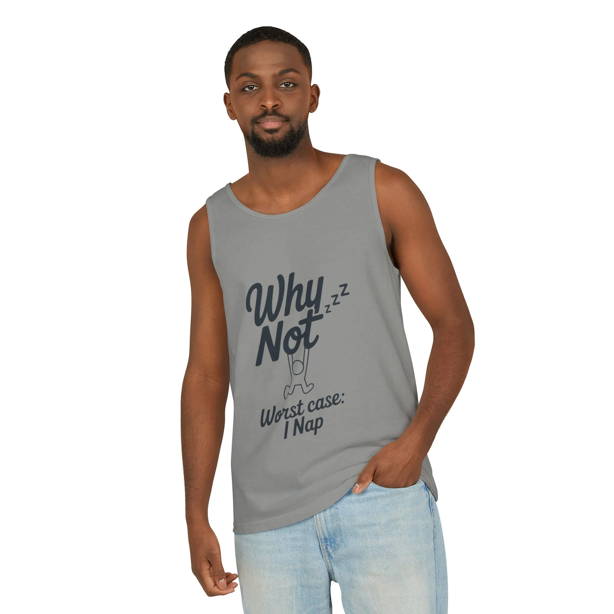 Comfy Mens Tank Top - Why Not? | Perfect for Relaxing, Gift for Nappers, Summer Wear, Vacation Apparel, Hilarious Lounge Top - Image 18