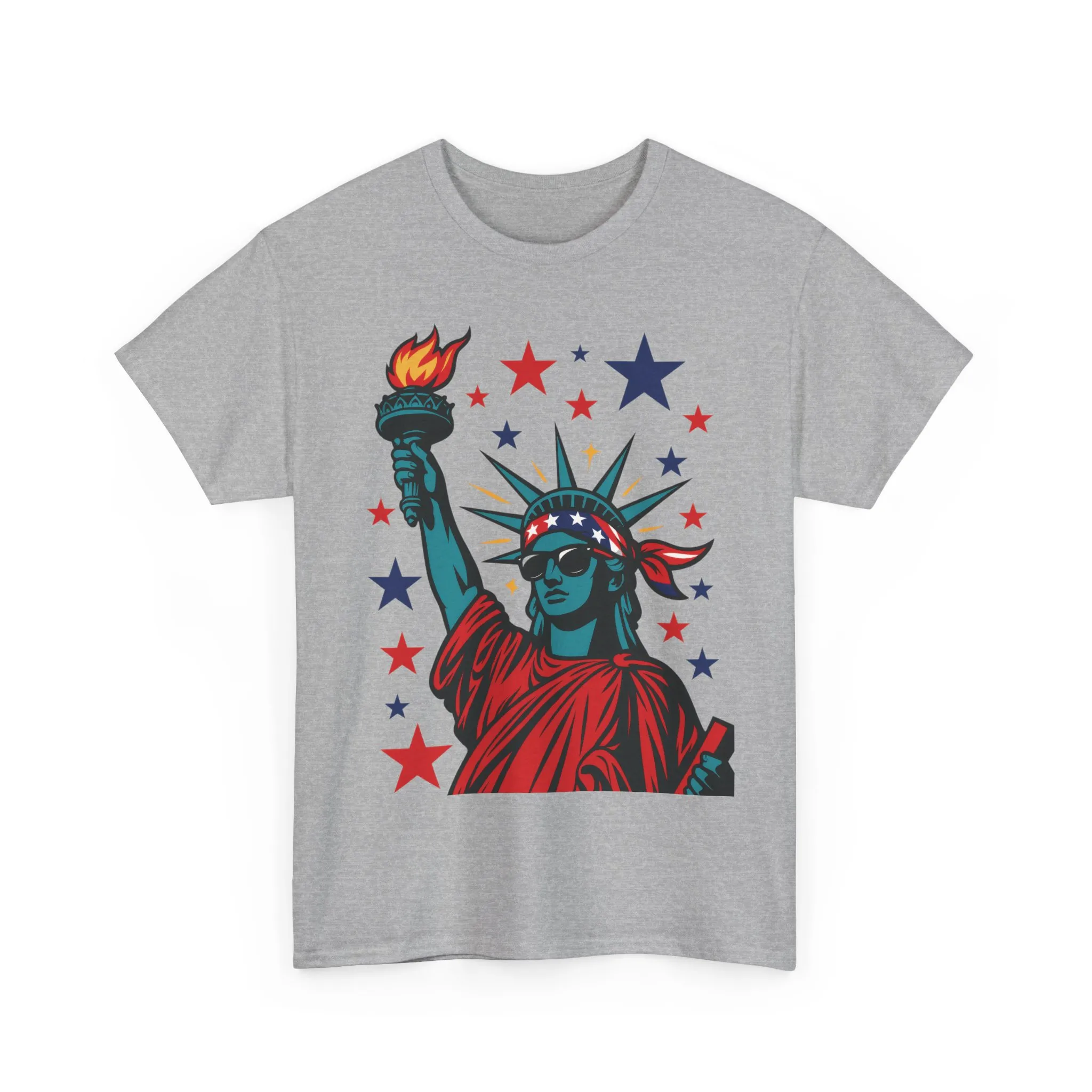 Lady Liberty Pop Art T-Shirt, Patriotic 4th of July Womens Tee, Retro USA Bandana Statue Shirt - Image 7