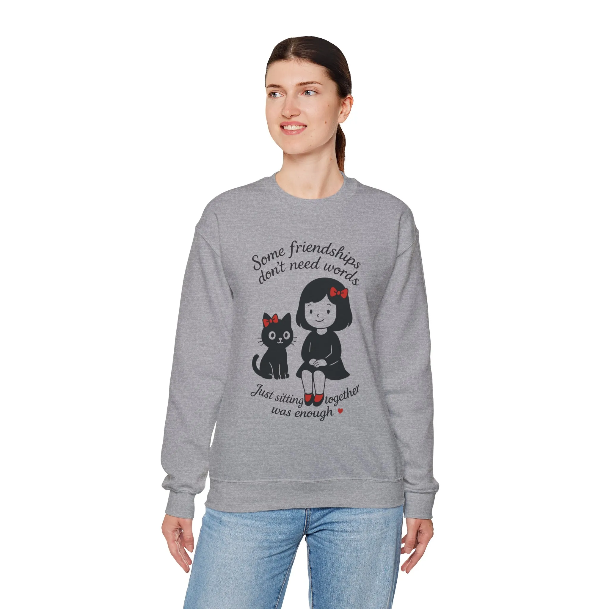 Friendship Womens Sweatshirt - Cozy Womens Crewneck with Cute Cat Design, Perfect Gift for Cat Lovers, Friendship Day, Casual Wear - Image 15