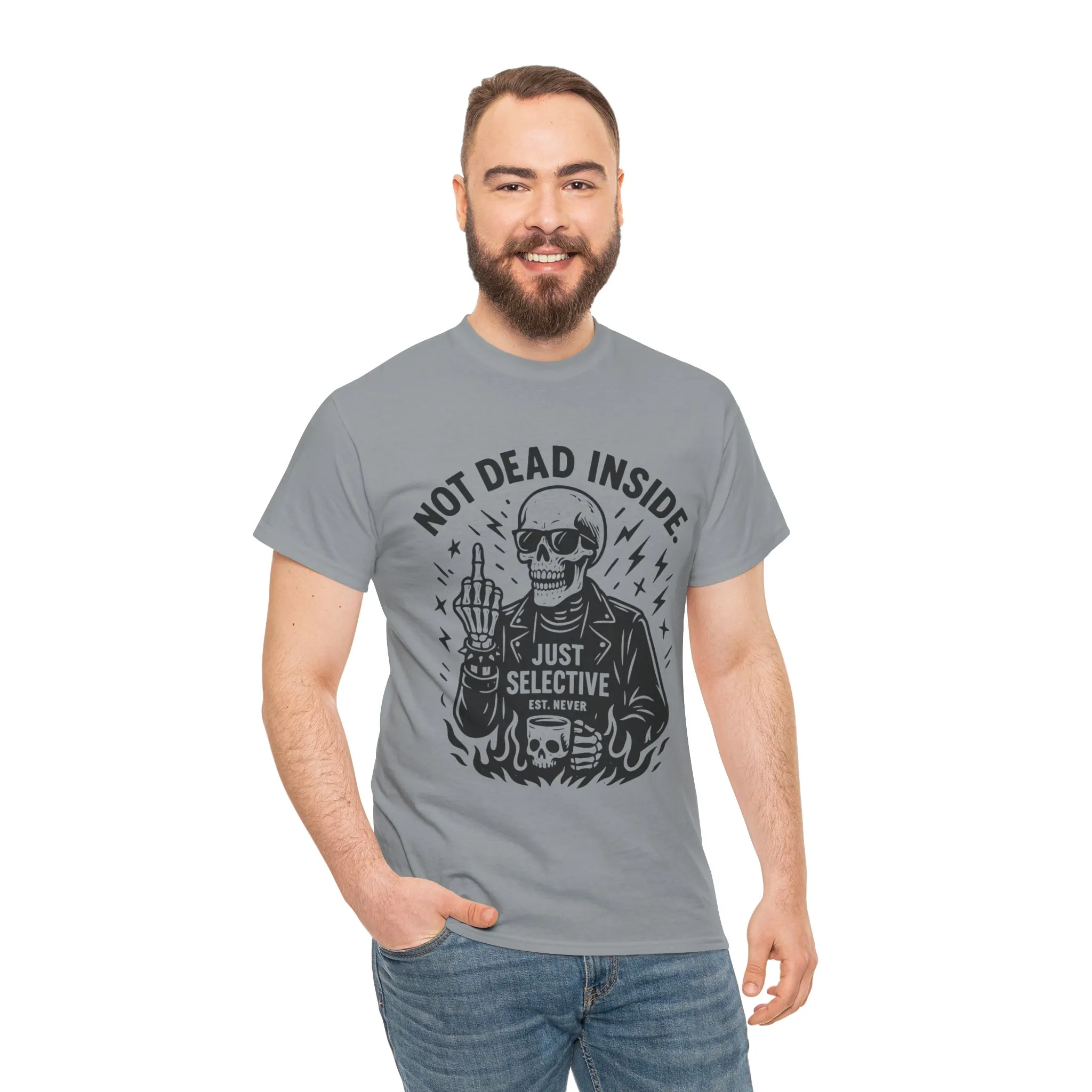 Mens Dark Humor Graphic Shirt, Not Dead Inside, Funny Graphic Shirt for Casual Wear, Gifts for Him, Halloween, Occasions, Funny Skeleton Tee - Image 3