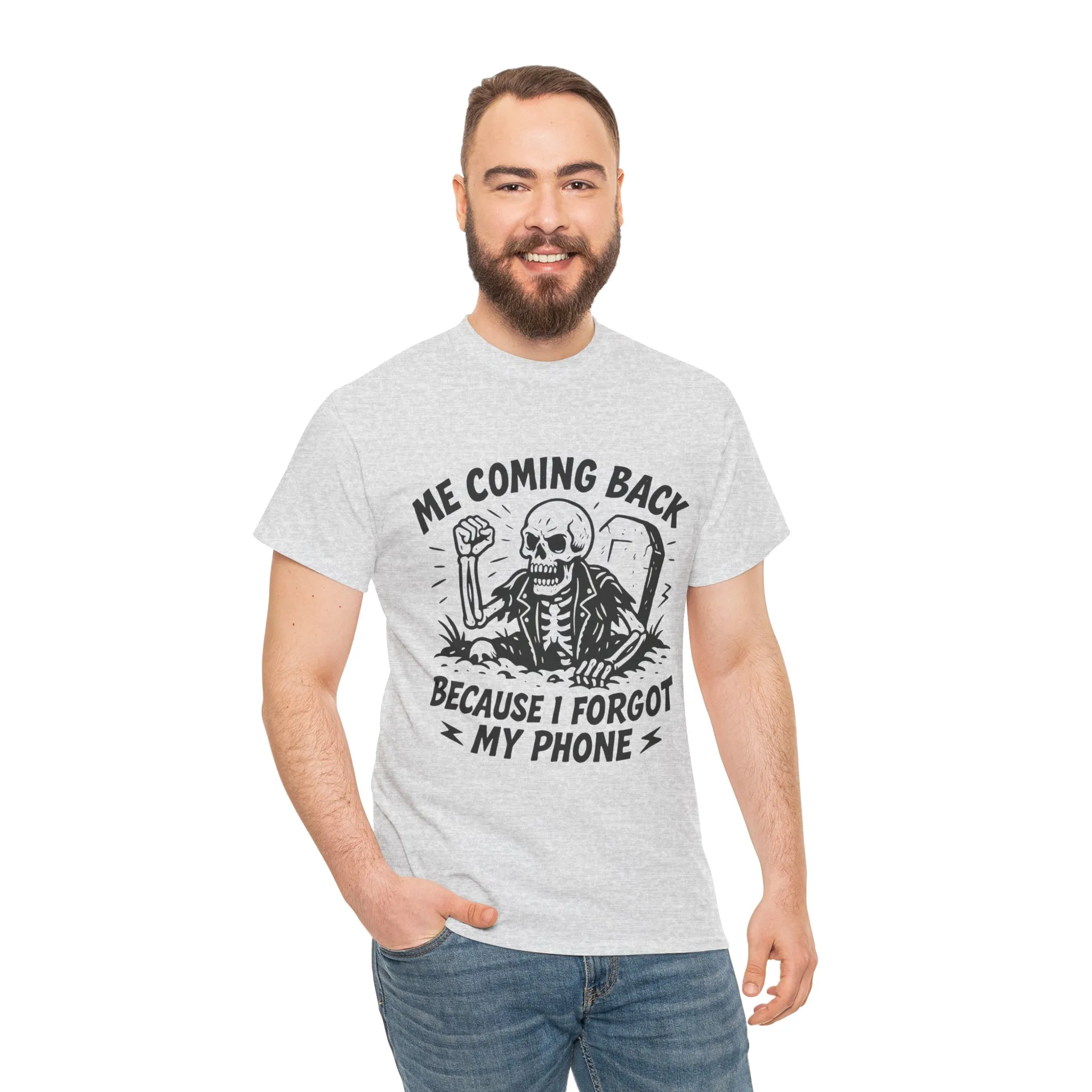Forgot My Phone T-Shirt, Funny Skeleton Coming Back From Grave Tee, Dark Humor Shirt for Men, Humor Tee, funny skull shirt - Image 5