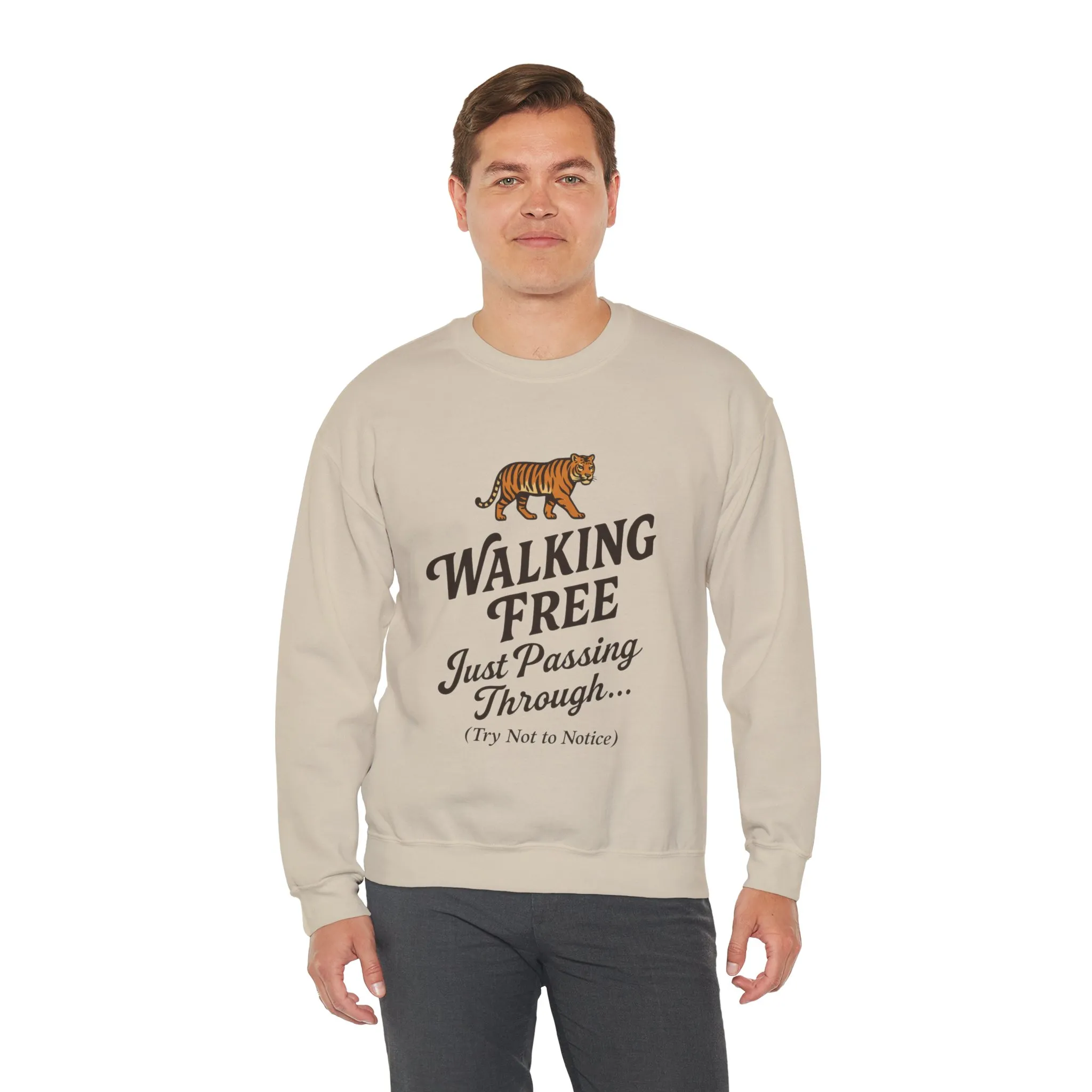 Funny Tiger Mens Crewneck Sweatshirt - Walking Free Cozy Wild Animal Pullover - Motivational Sweatshirt, Inspirational Apparel - Image 5