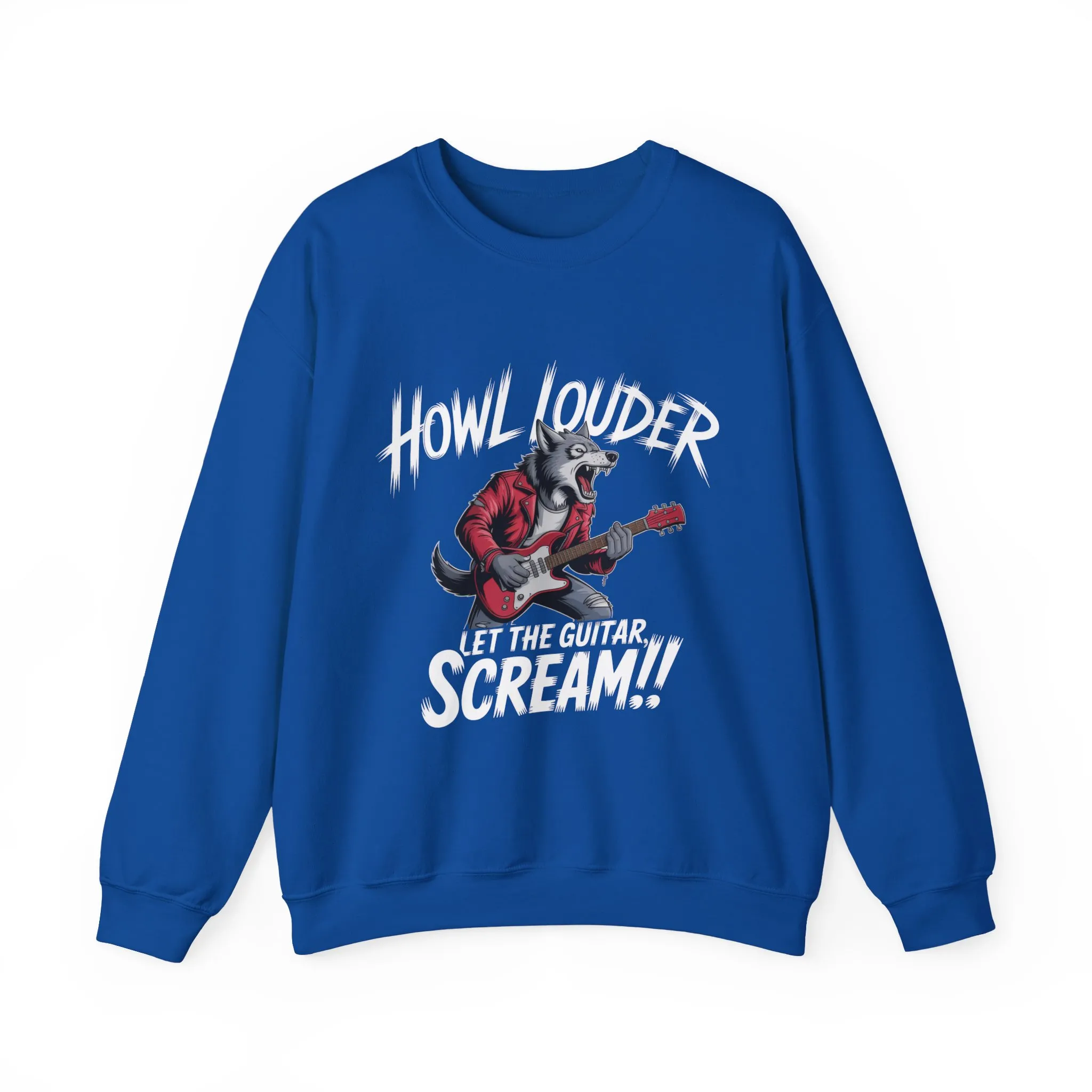 Howl Louder Wolf Sweatshirt, Let The Guitar Scream Pullover, Rock Guitar Animal Hoodie, Rocking Wolf Crewneck Sweatshirt, Music Lover Gift - Image 22