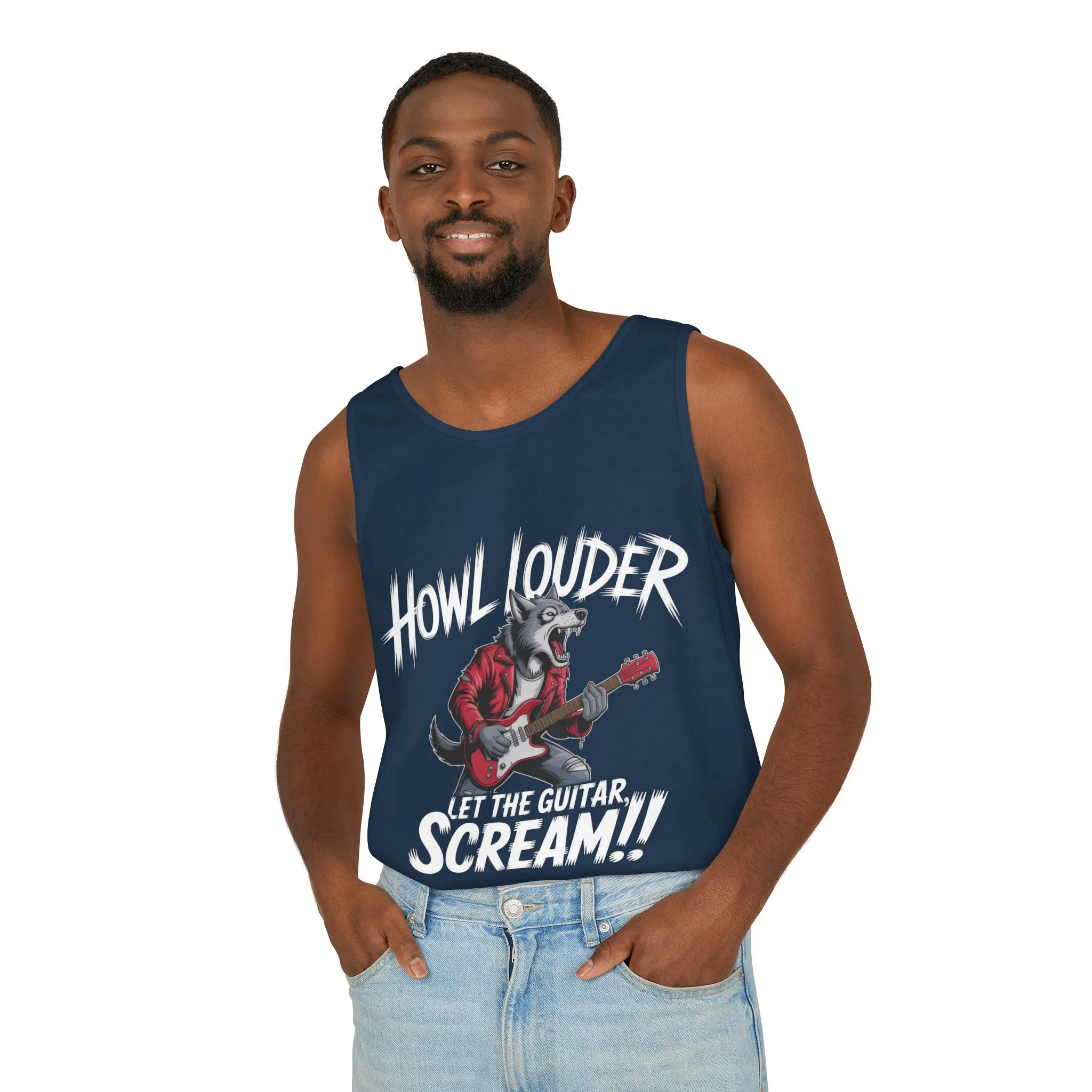 Howl Louder Wolf Tank Top, Mens Muscle Shirt, Rock Guitarist Graphic Sleeveless Tee, Wolf Workout Gym Tank, Music Lover Gift - Image 21