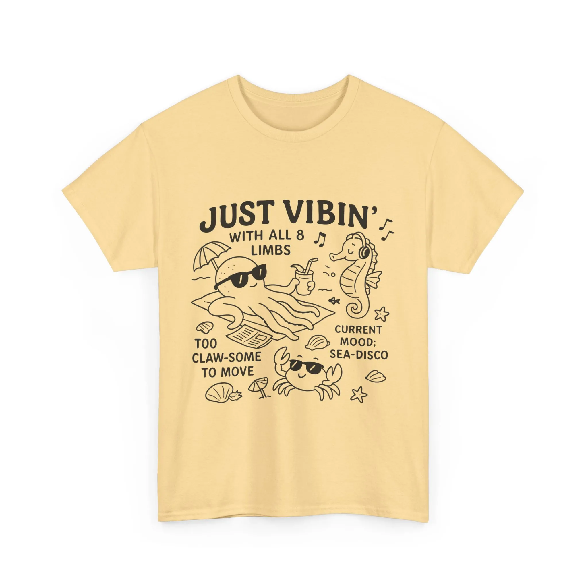 Just Vibin Womens T-Shirt, Cute Octopus & Sea Animals Graphic Tee, Funny Sea Disco Summer Shirt, Beach Vibes Gift for Her, Ocean Theme - Image 10