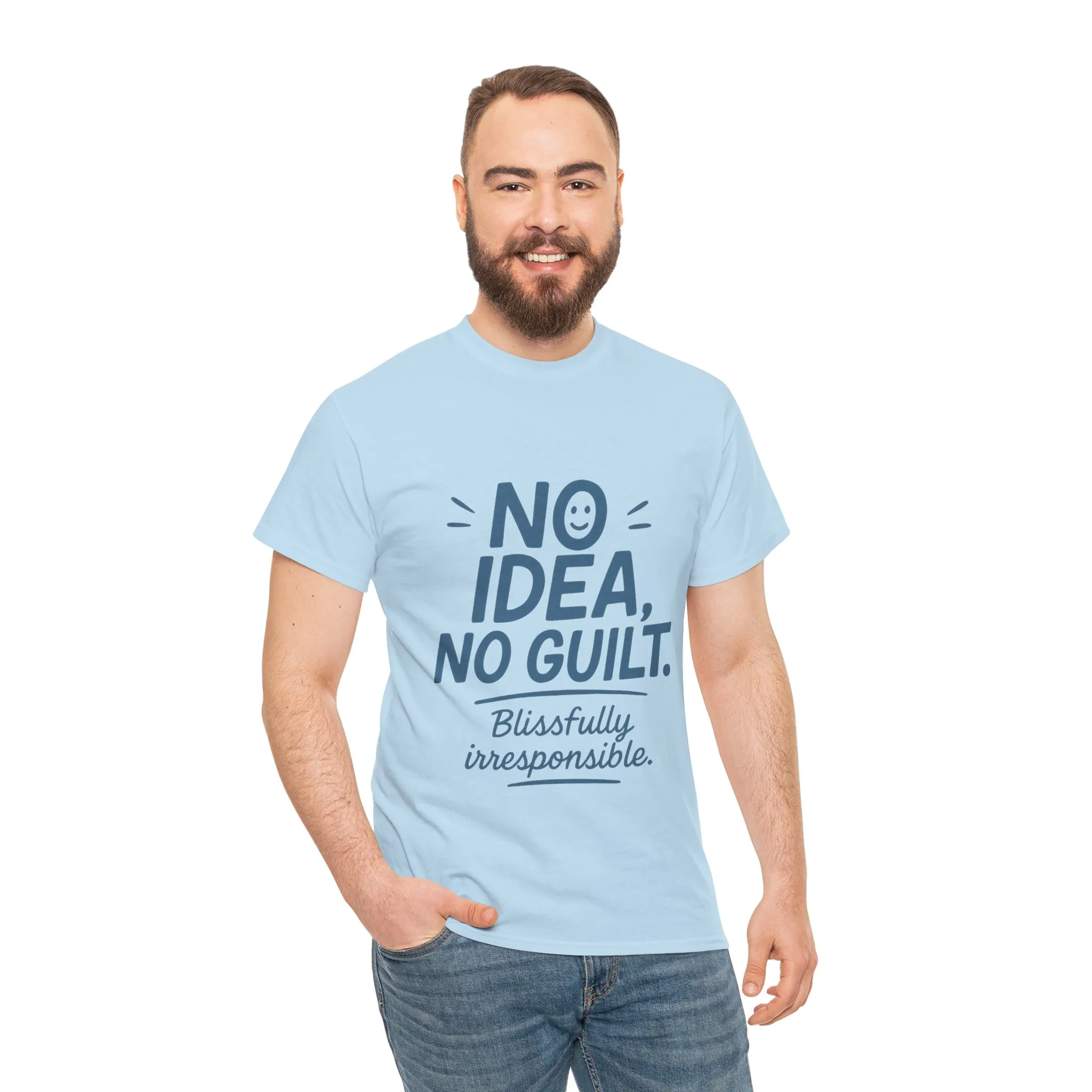 Funny No Idea Mens T-Shirt, No Guilt Blissfully Irresponsible Quote, Casual Relaxed Fit Tee, Humor Gift for Him, Humorous T-Shirt - Image 16