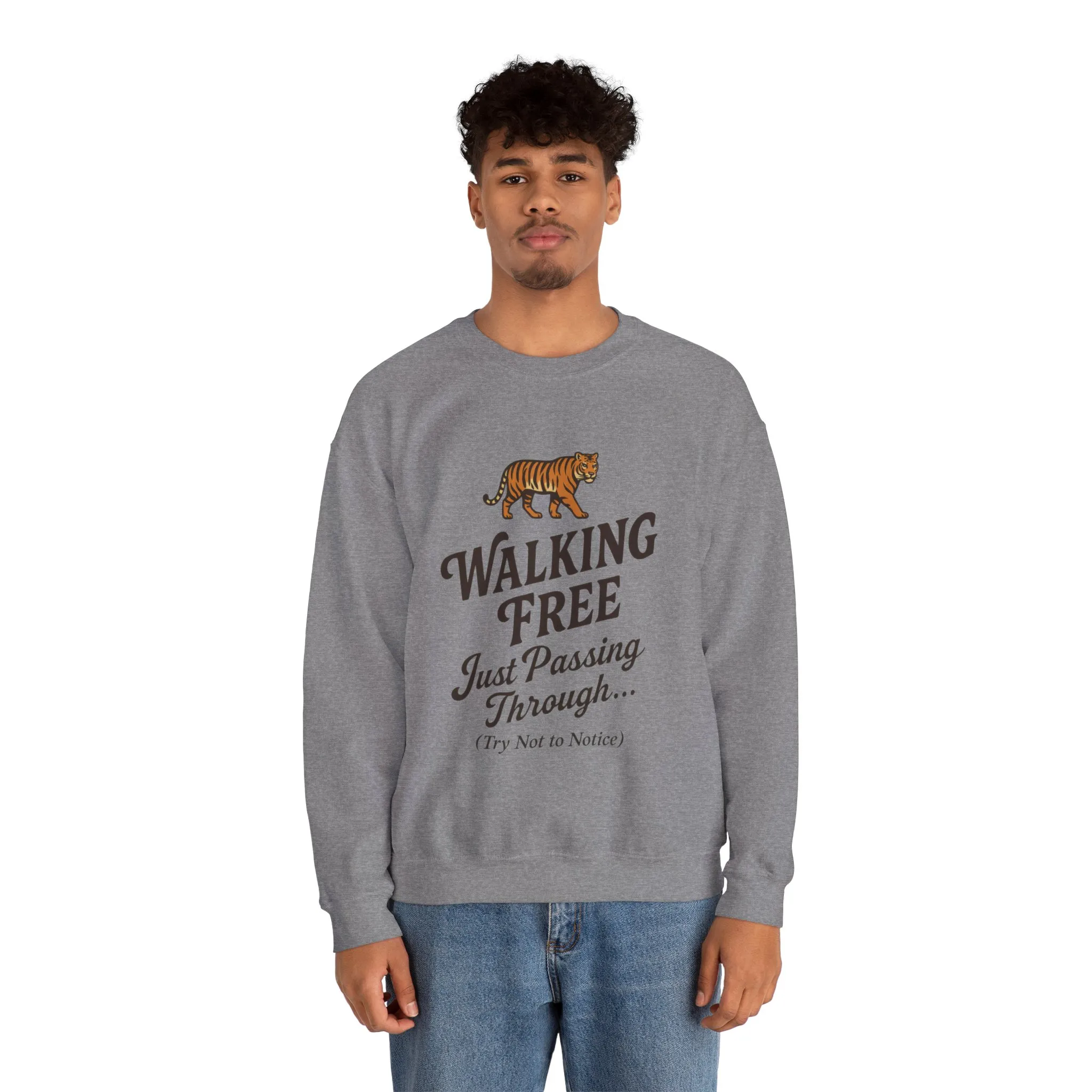 Funny Tiger Mens Crewneck Sweatshirt - Walking Free Cozy Wild Animal Pullover - Motivational Sweatshirt, Inspirational Apparel - Image 15
