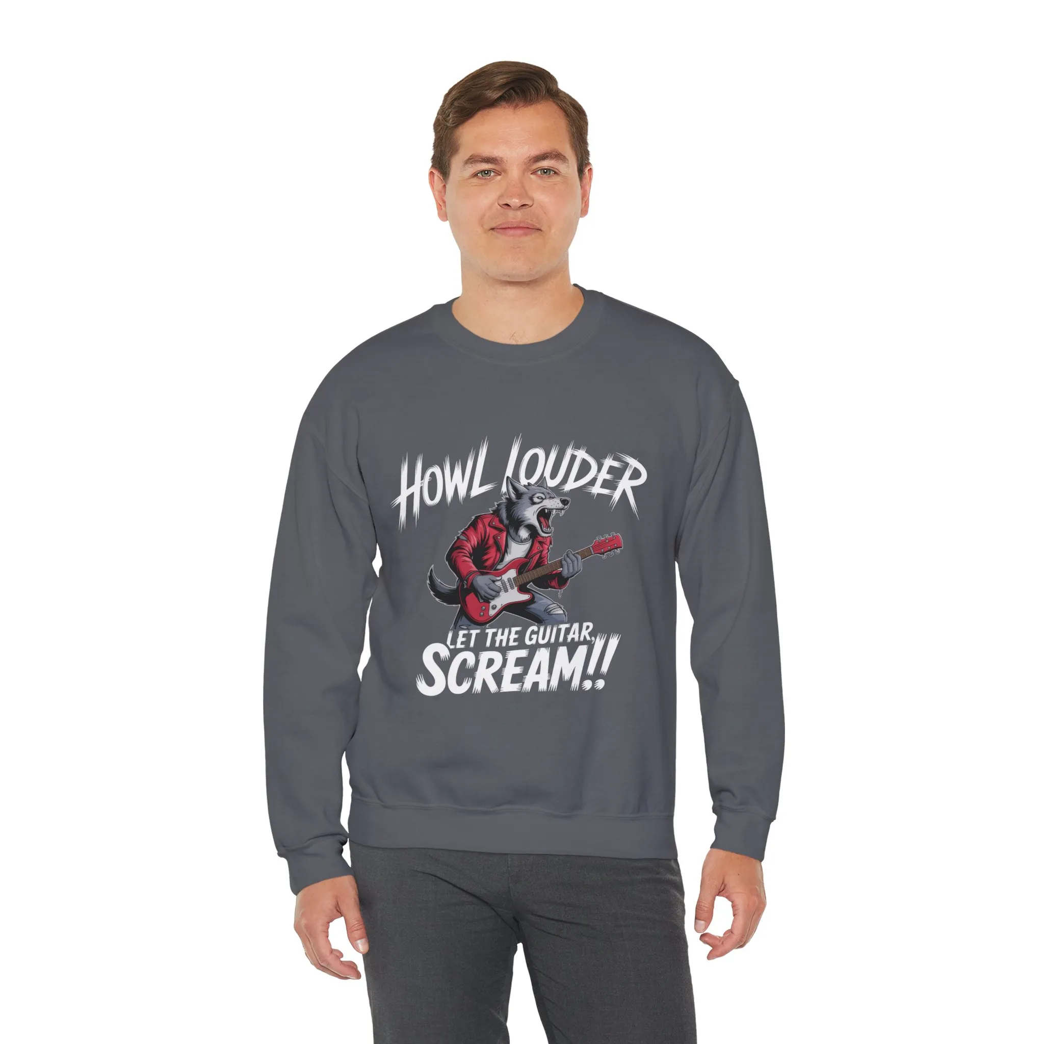 Howl Louder Wolf Sweatshirt, Let The Guitar Scream Pullover, Rock Guitar Animal Hoodie, Rocking Wolf Crewneck Sweatshirt, Music Lover Gift - Image 21