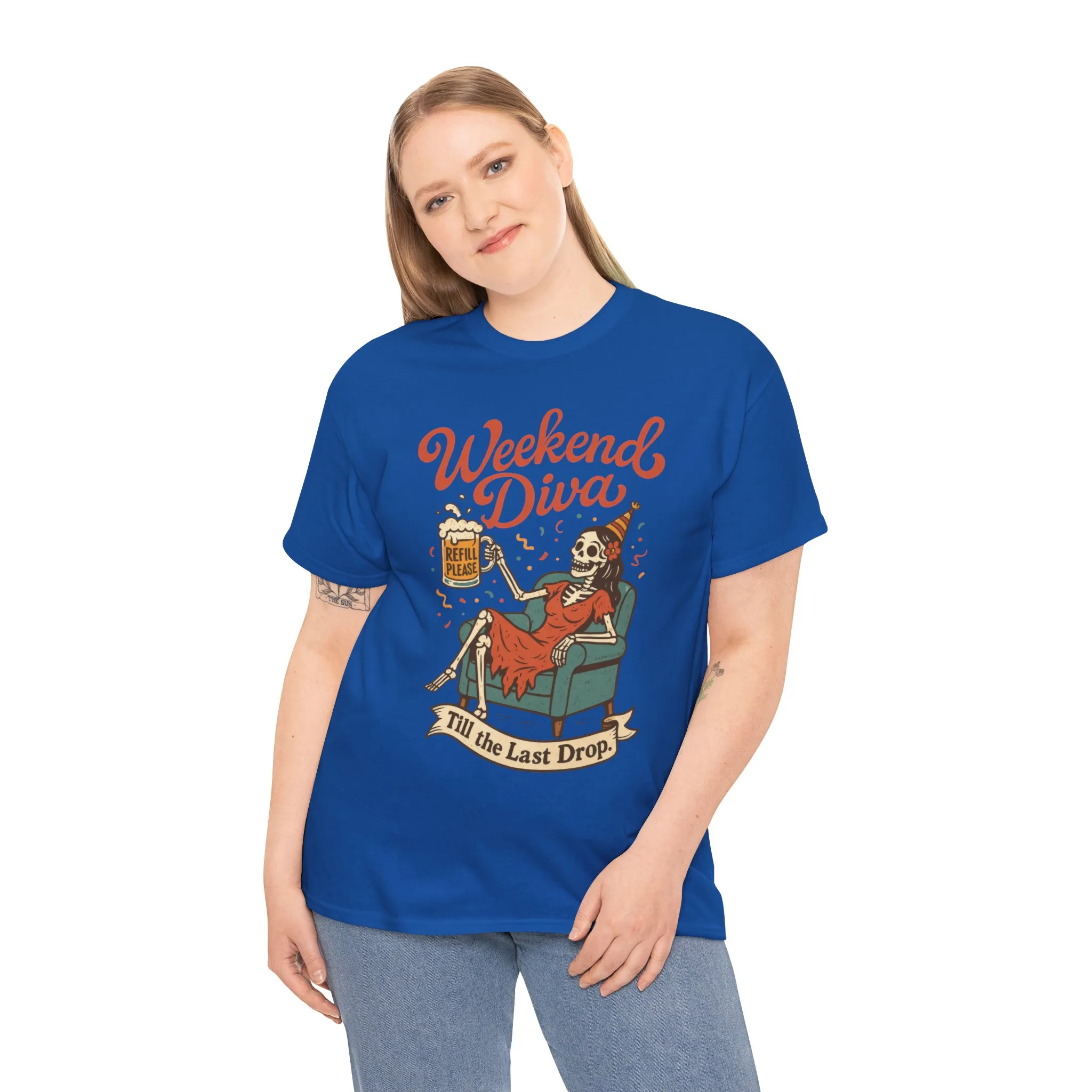 Weekend Diva Funny T-Shirt for Women, Skeleton Party Shirt, Till the Last Drop Tee, Funny Gift for Halloween, Weekend Vibes, Tee for Parties - Image 21