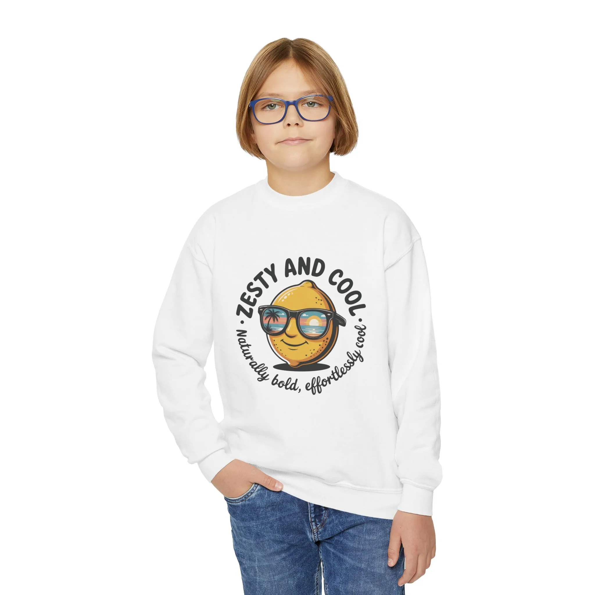 Zesty and Cool Youth Crewneck Sweatshirt, Casual Kidswear, Trendy Youth Fashion, Gift for Birthdays, Fun Daily Wear, Summer Vibes - Image 5