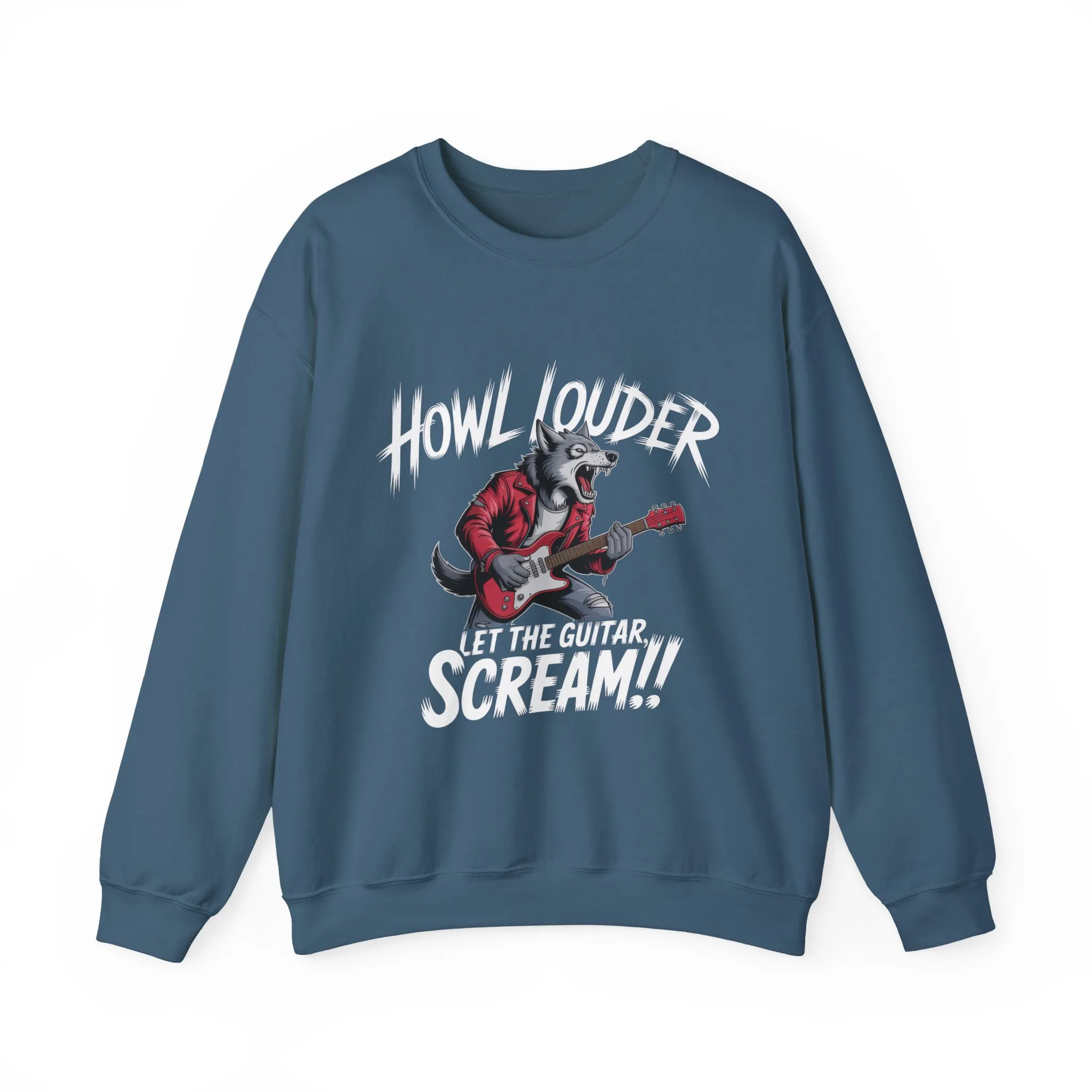 Howl Louder Wolf Sweatshirt, Let The Guitar Scream Pullover, Rock Guitar Animal Hoodie, Rocking Wolf Crewneck Sweatshirt, Music Lover Gift - Image 16