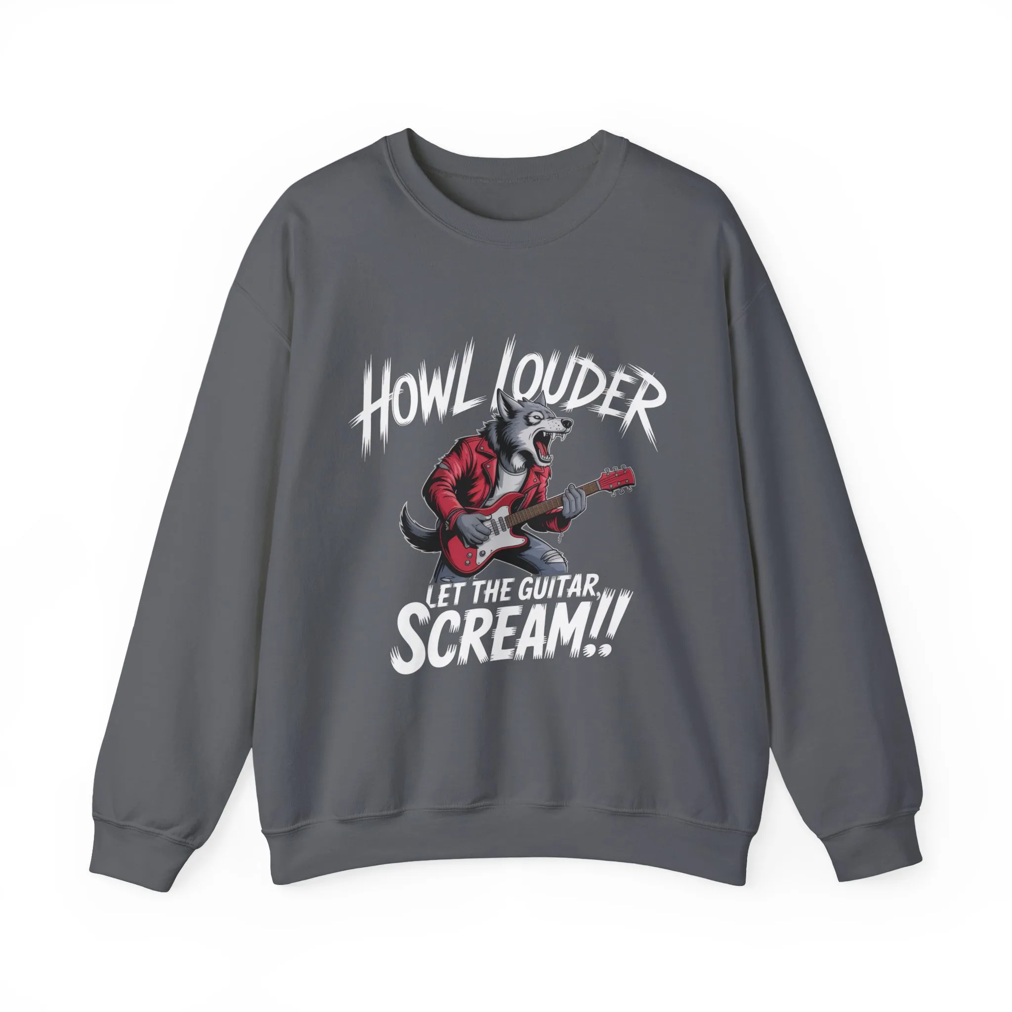 Howl Louder Wolf Sweatshirt, Let The Guitar Scream Pullover, Rock Guitar Animal Hoodie, Rocking Wolf Crewneck Sweatshirt, Music Lover Gift - Image 19