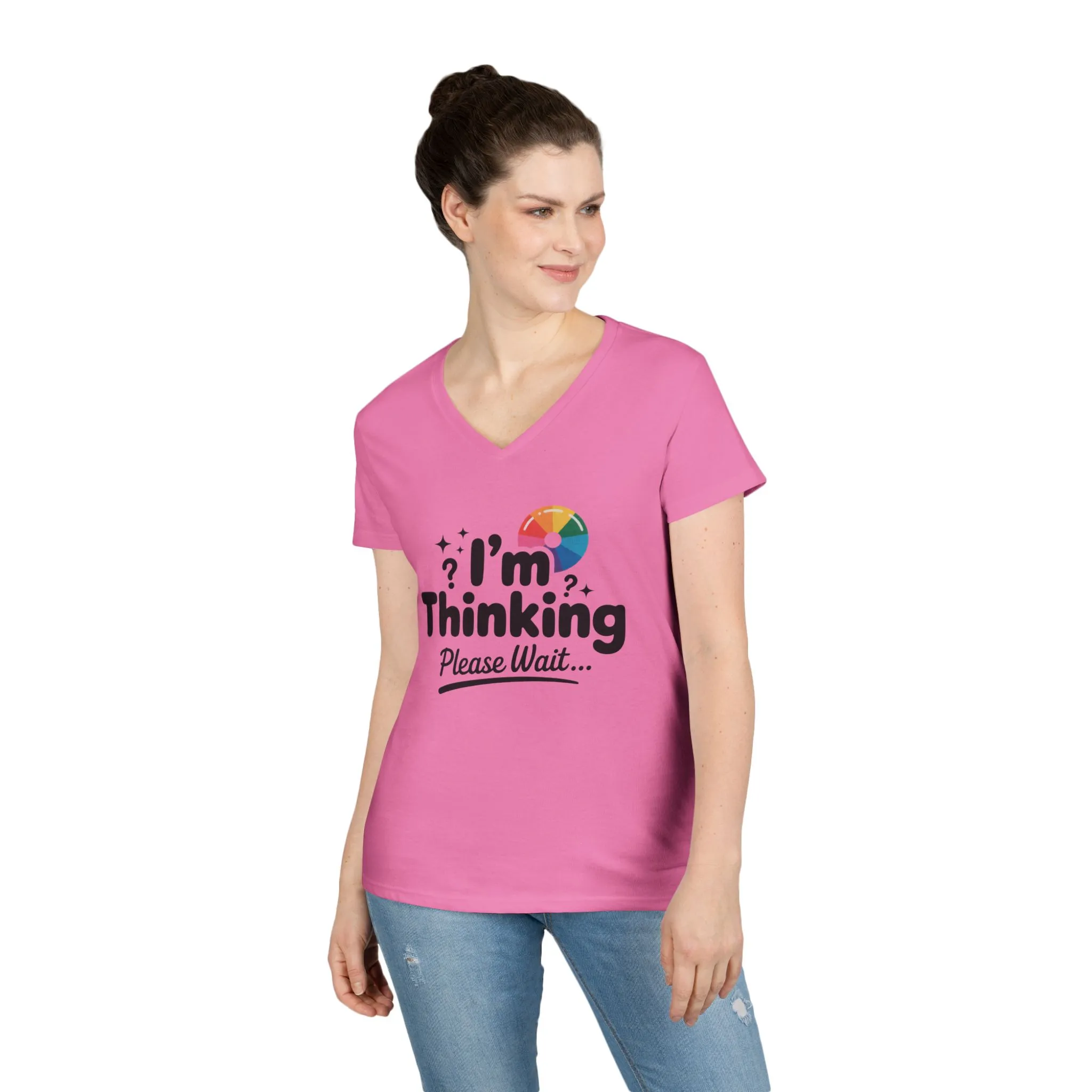 Funny - Im Thinking Please Wait - V-Neck T-Shirt for Women, Cute Geeky Gift for Introverts, Programmers, Designers, Fun Humor Shirt - Image 21