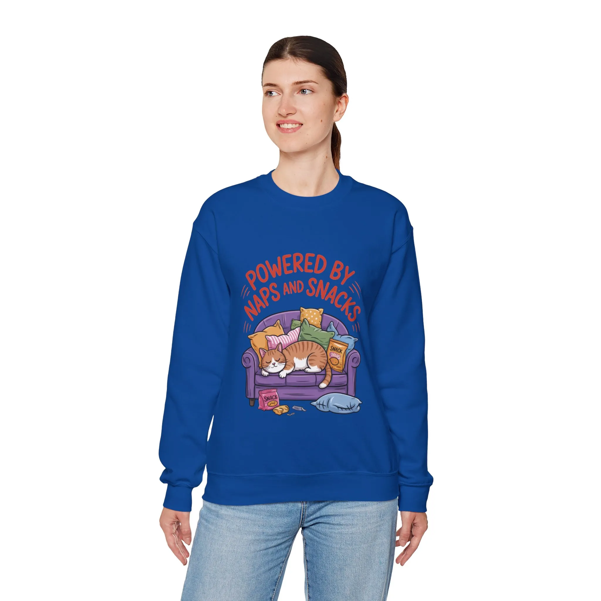 Powered by Naps and Snacks Sweatshirt, Cozy Lounge Crewneck, Gifts for Cat Lovers, Funny Cat Sweatshirt, Casual Everyday Wear - Image 24
