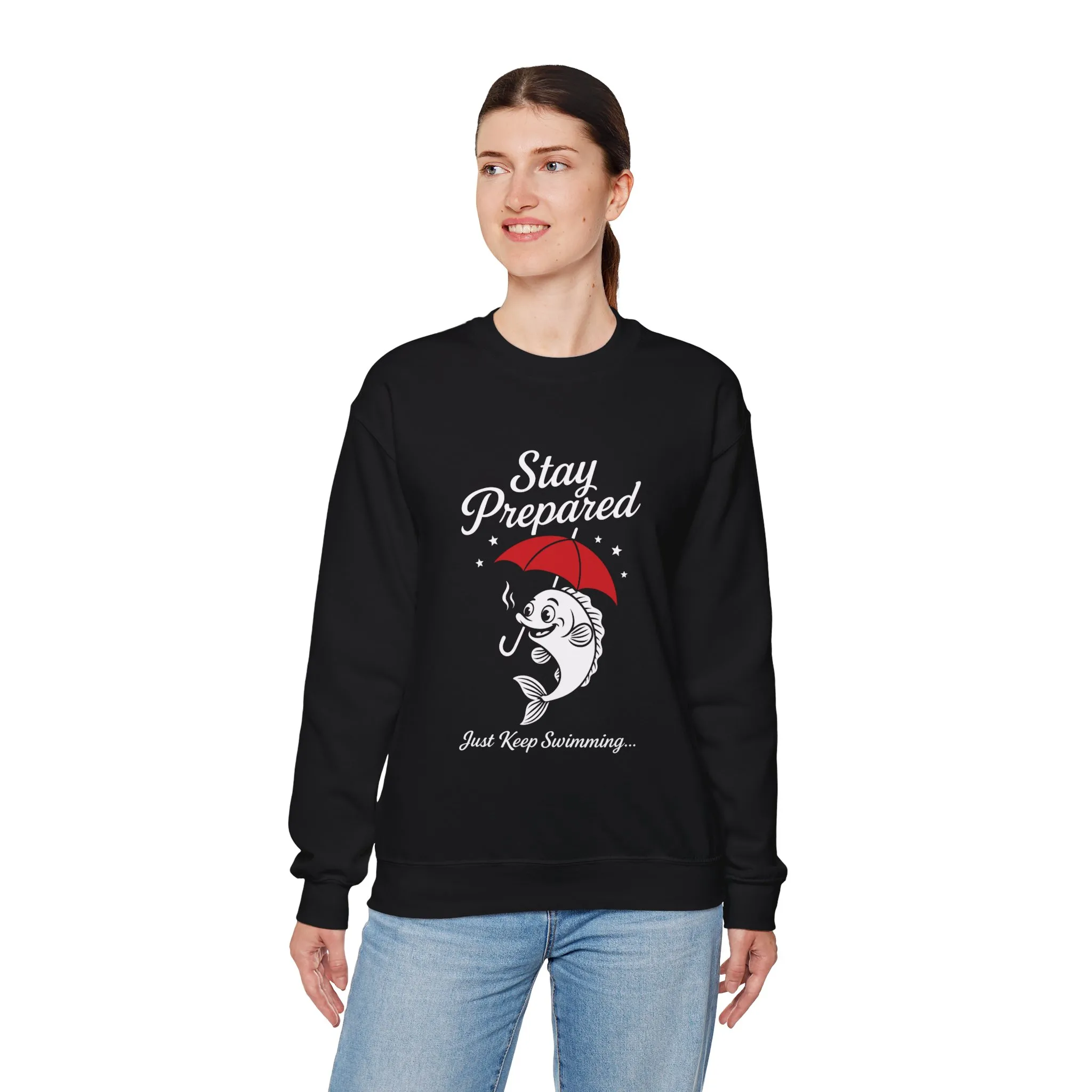 Funny Fish Womens Crewneck Sweatshirt - Stay Prepared Just Keep Swimming Nautical Pullover - Cozy Positive Gift, Fishing Humor - Image 3