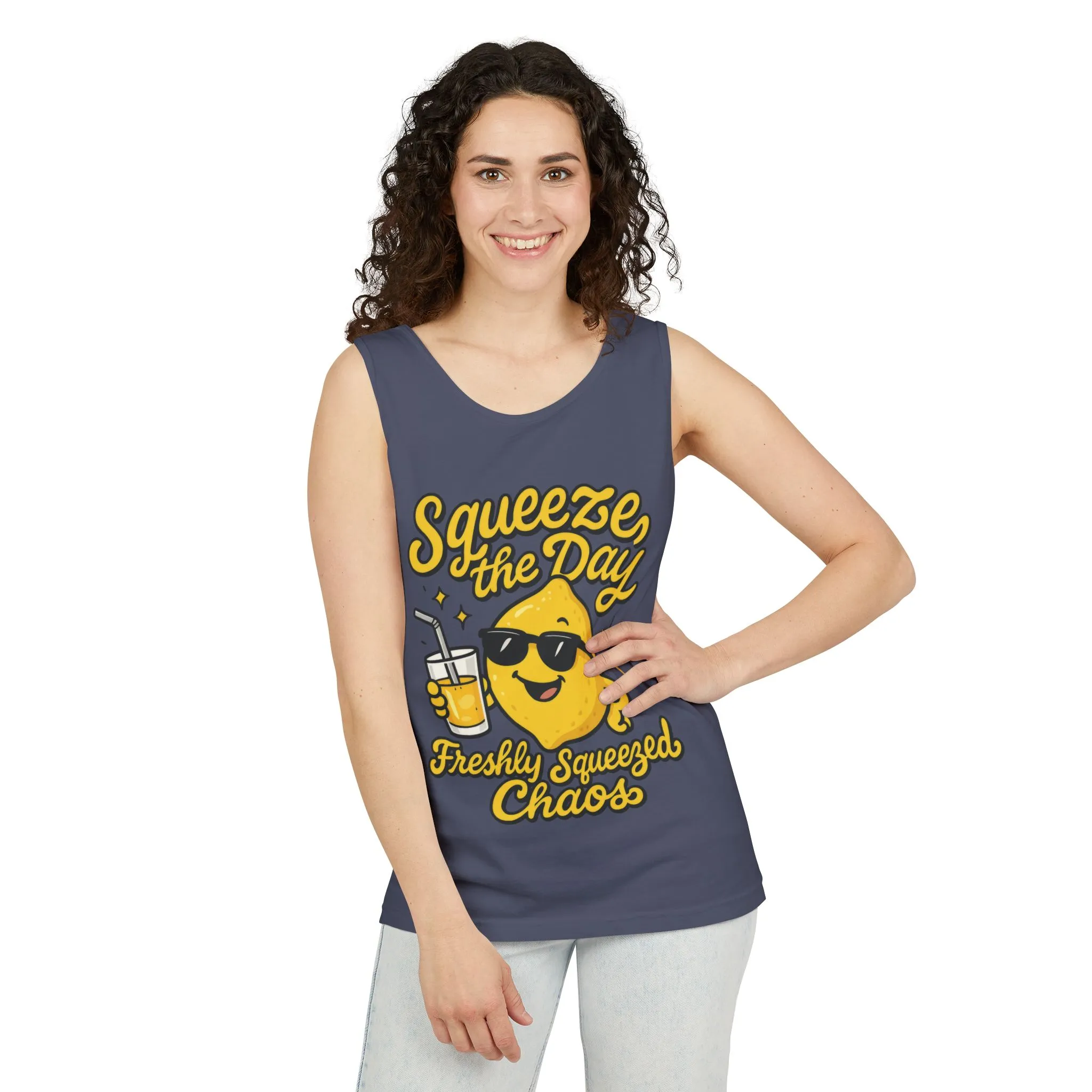 Squeeze The Day Womens Tank Top - Funny Lemon Pun Shirt - Freshly Squeezed Chaos Summer Citrus Top, Casual Beachwear, Fun Summer Apparel - Image 8