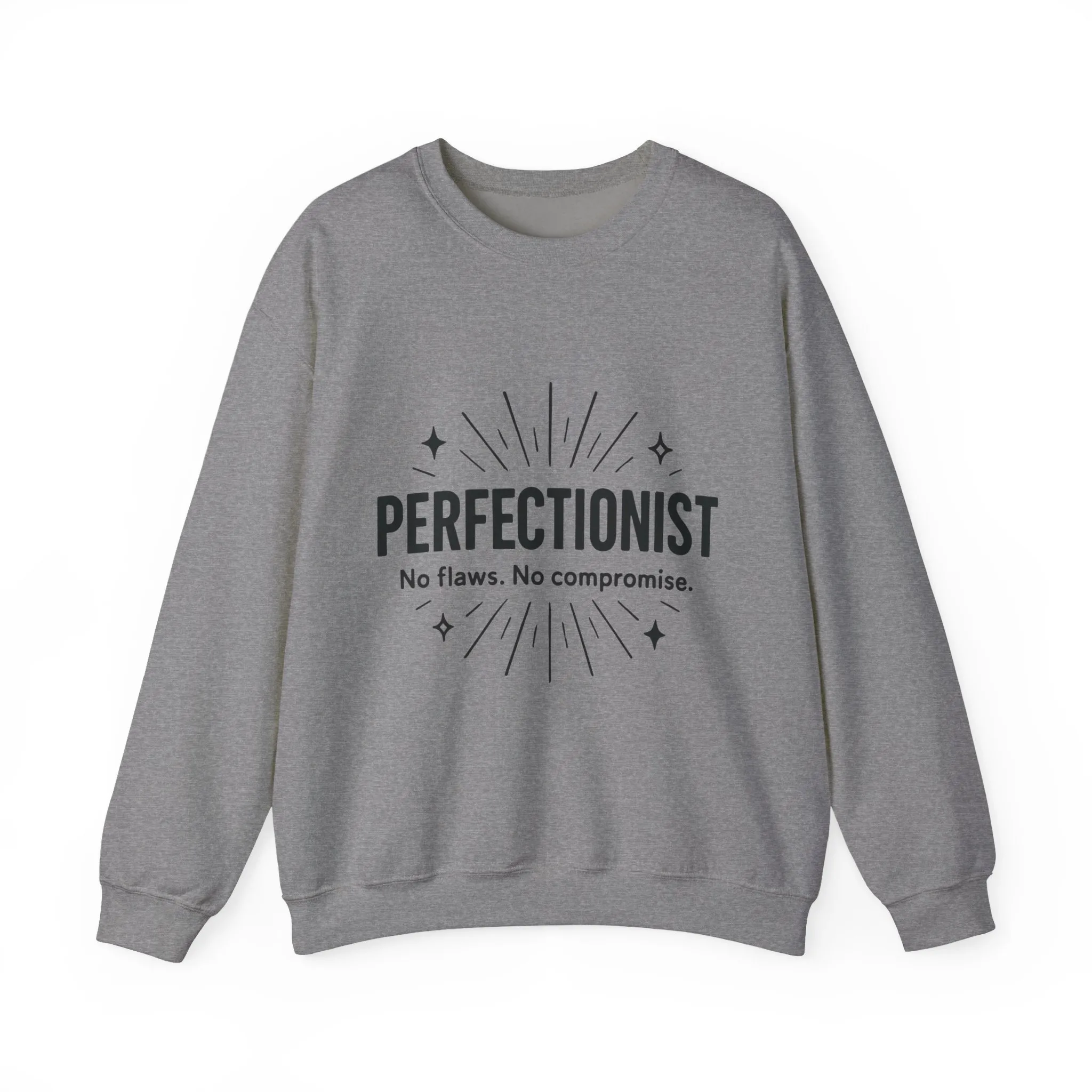 Men's Perfectionist Sweatshirt, Bold No Flaws No Compromise Design, Clean Look Funny Gift for Him, Minimal Black Graphic Pullover - Image 13