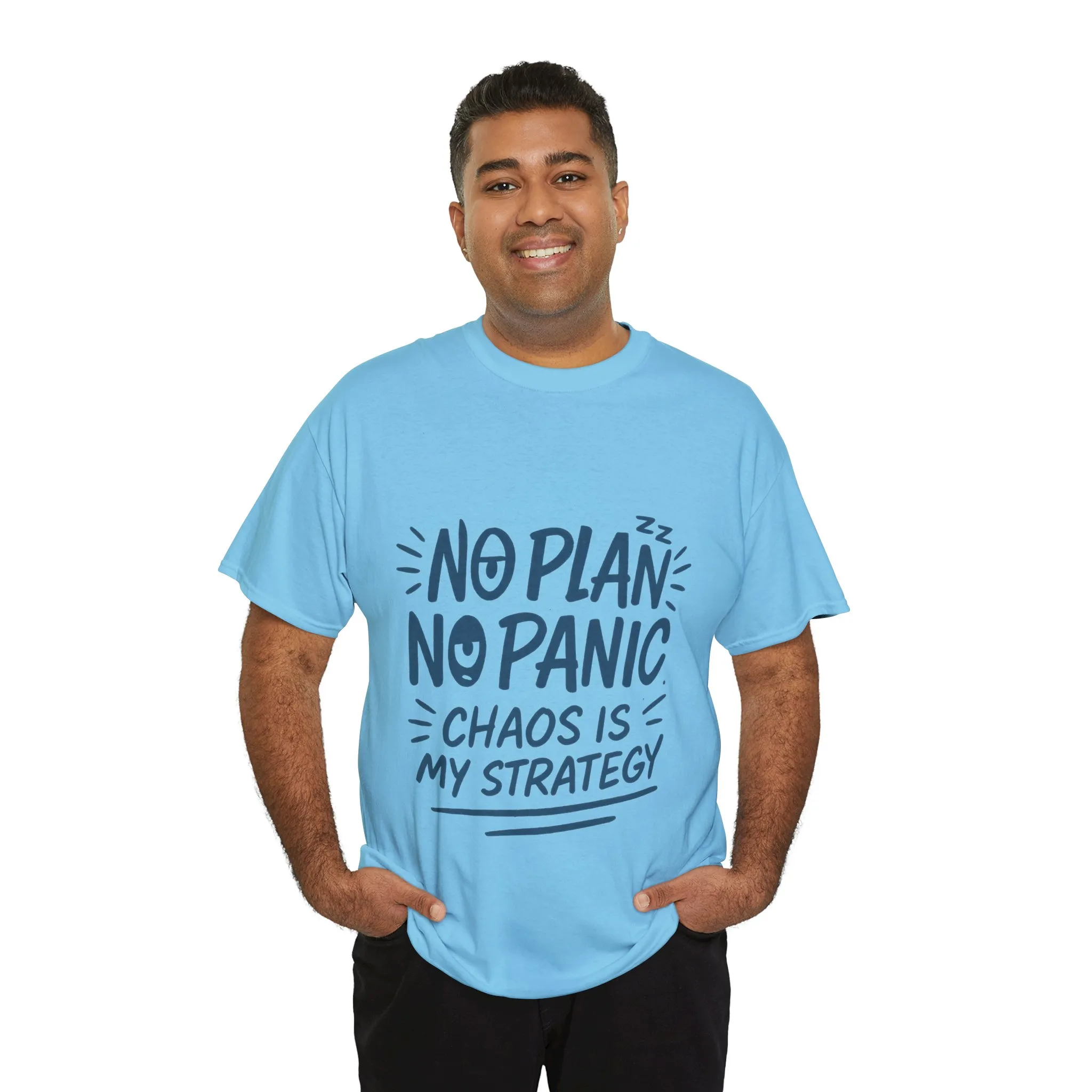 Funny Chaos Quote Mens T-Shirt, No Plan No Panic Humor Shirt, Casual Graphic Tee Gift for Him, Relaxed Fit - Image 21