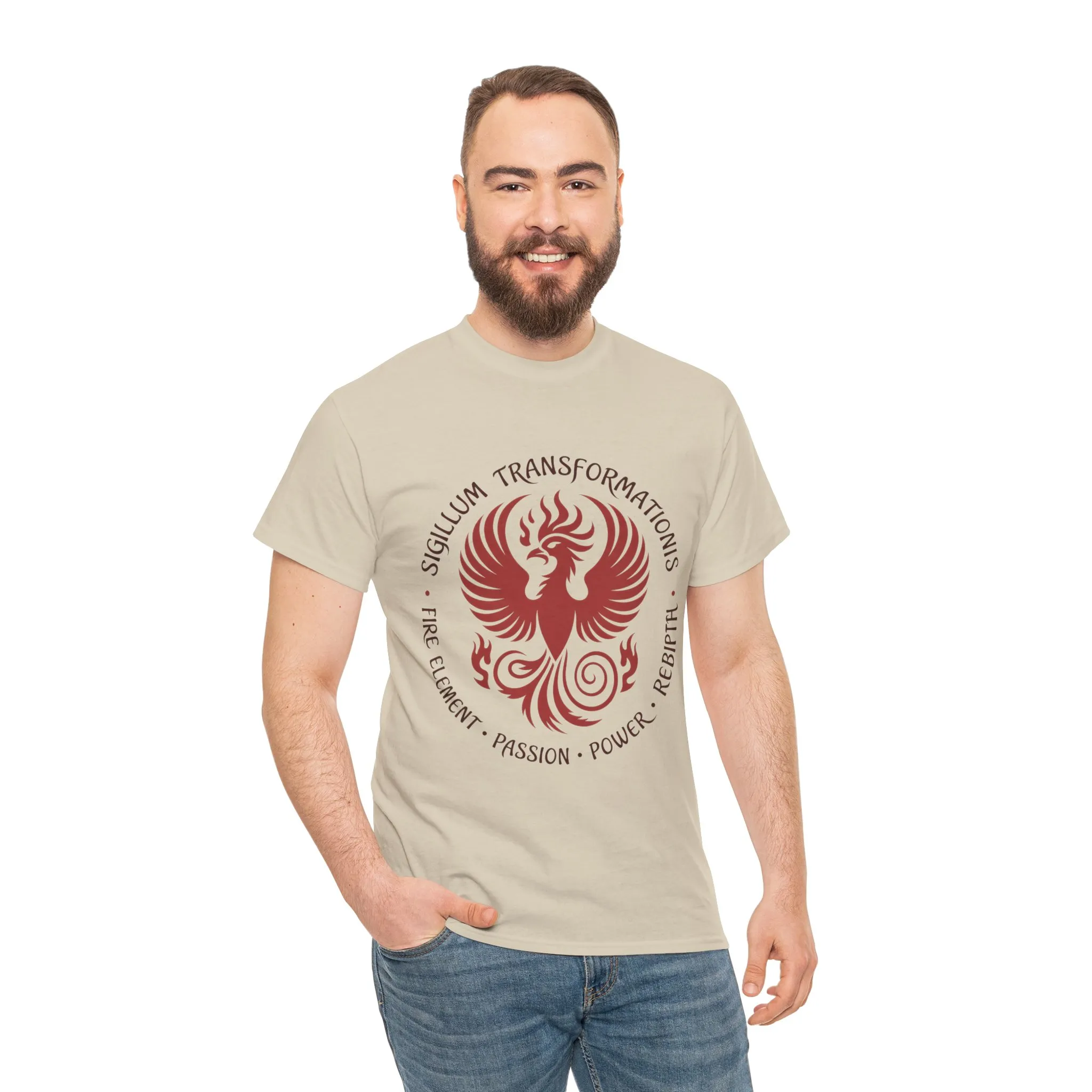 Phoenix Fire Element T-Shirt, Sigillum Transformationis Seal, Passion Power Rebirth Totem, Phoenix Symbol Unisex Tee, Spiritual Tee - Image 8