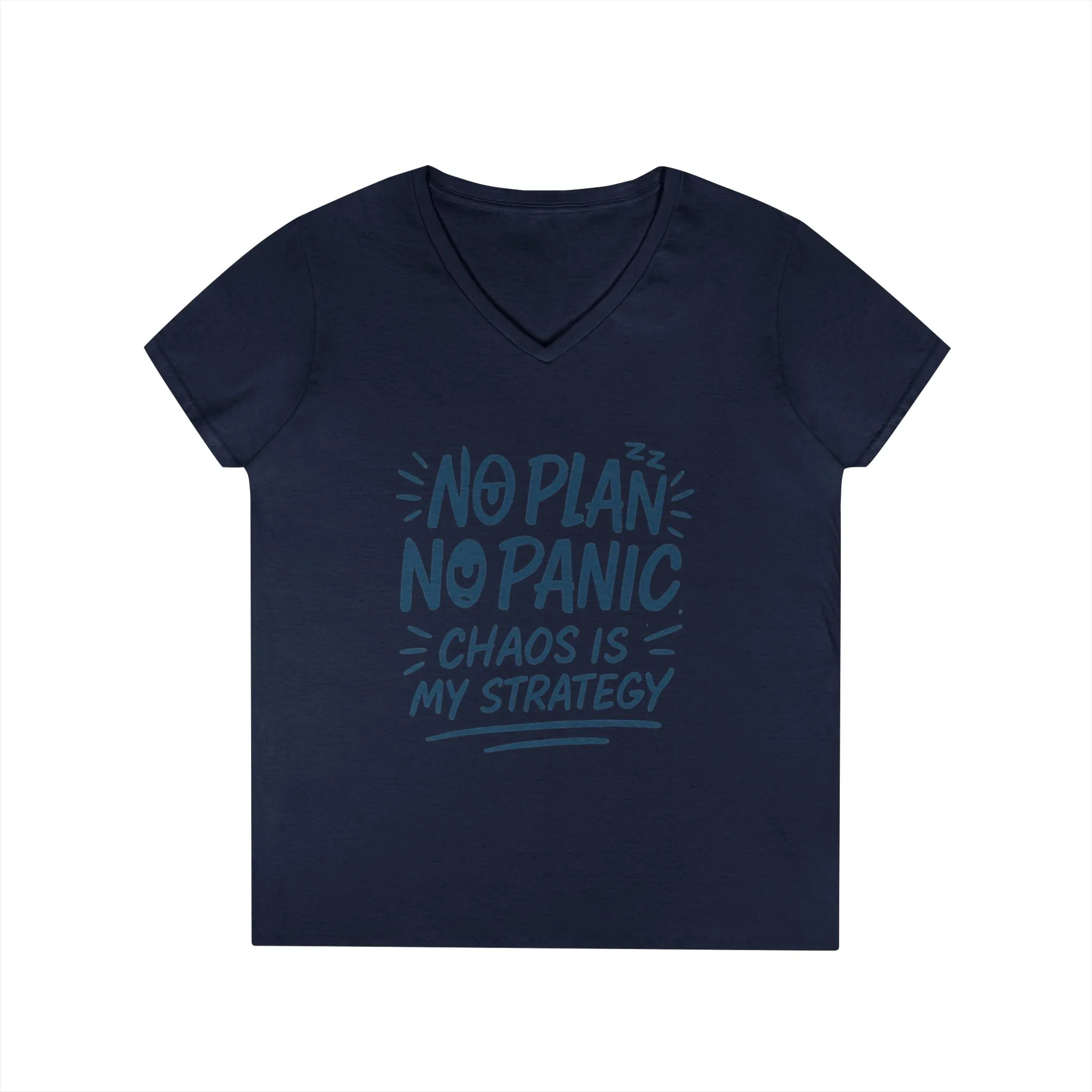 Ladies' V-Neck T-Shirt - "No Plan No Panic" Casual Tee, Everyday Wear, Gift for Friends, Relaxed Style, Funny Motivational Top - Image 11