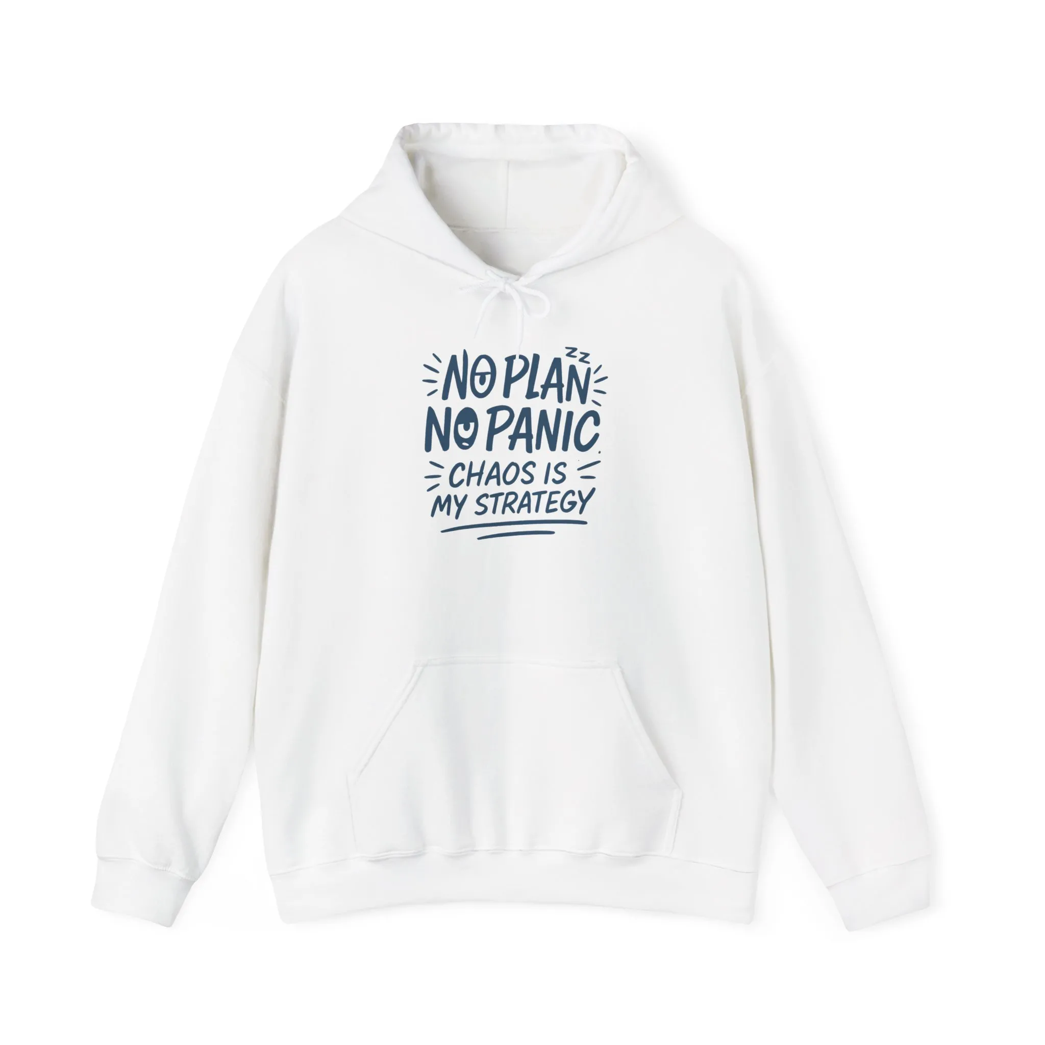 Funny Chaos Strategy Mens Hoodie, No Plan No Panic Quote Hoodie, Cozy Relaxed Fit Pullover, Humorous Gift for Him, Unisex Pullover - Image 5