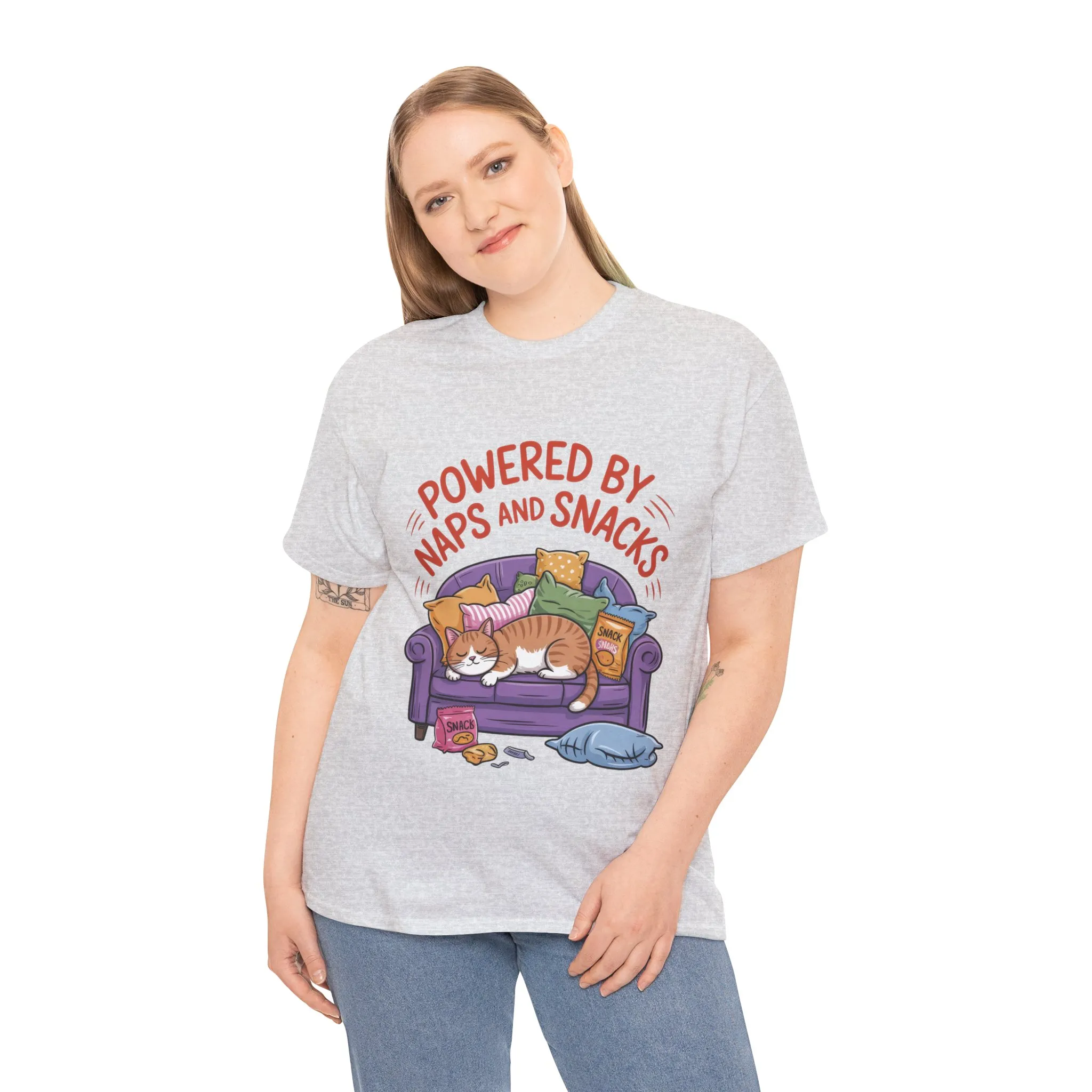 Powered by Naps and Snacks Cat T-Shirt, Funny Lazy Cat Lover Womens Tee, Cute Humor Shirt, Cozy Gift for Her, Cozy Cat Lover T-Shirt - Image 6